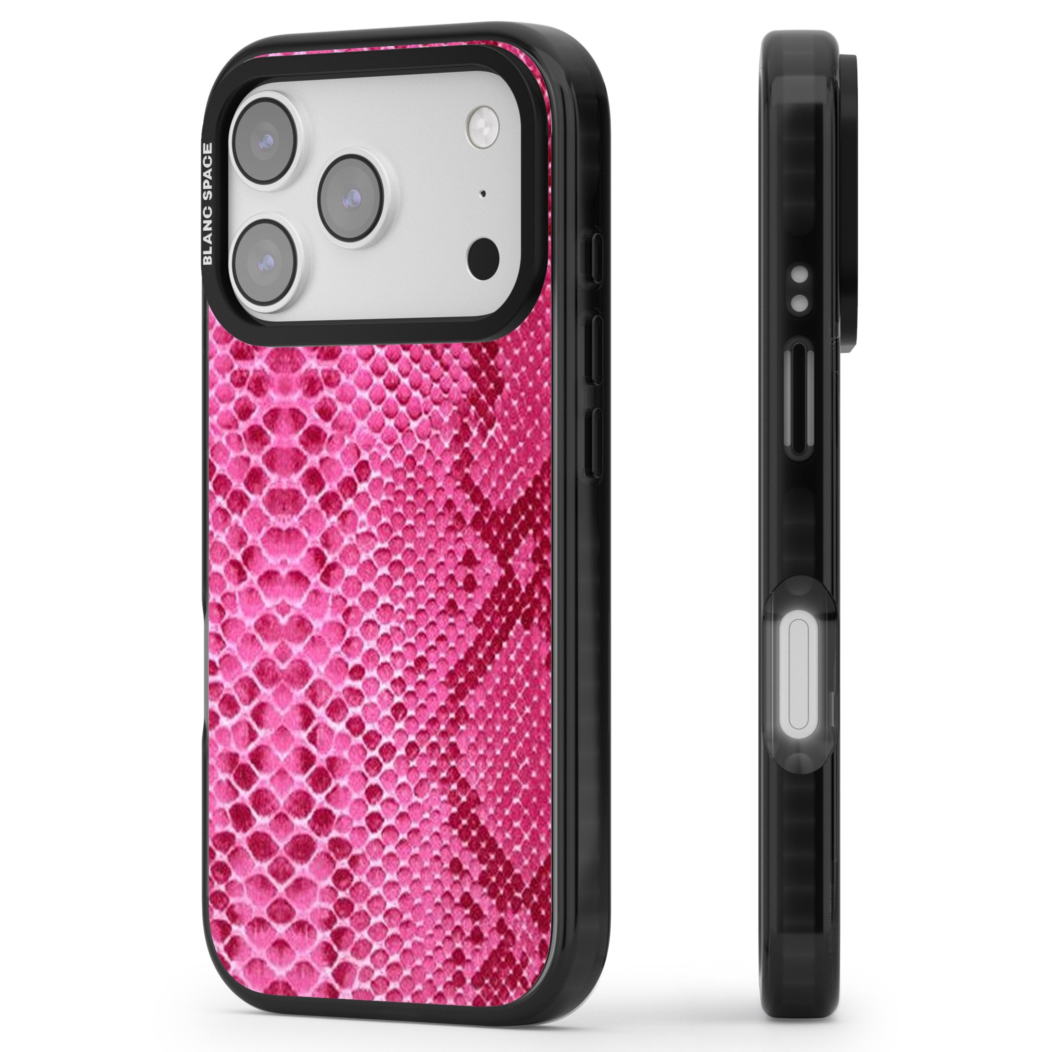 Pink Snakeskin iPhone 17 Pro Impact Black Phone Case Side Profile