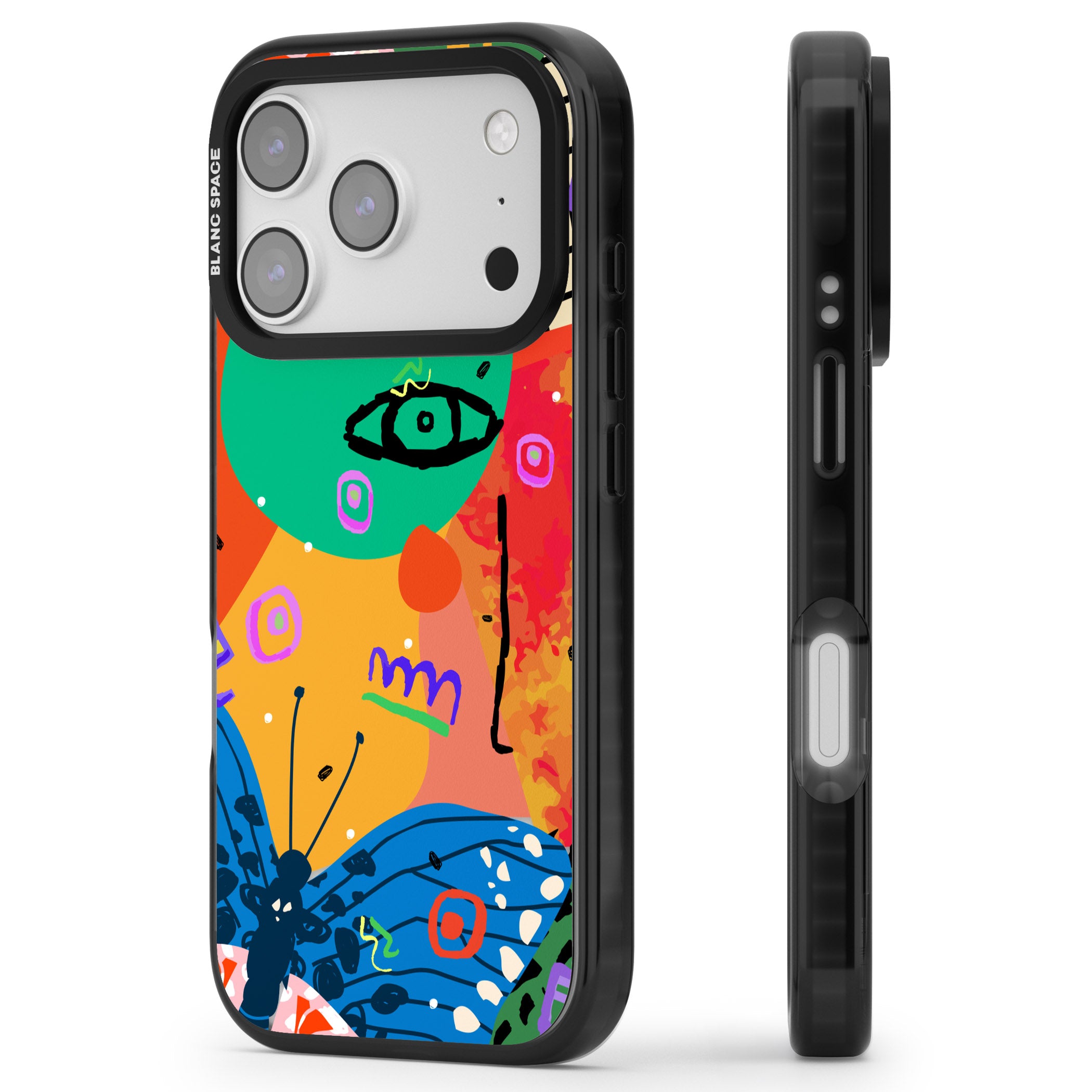 Abstract Butterfly iPhone 17 Pro Impact Black Phone Case Side Profile