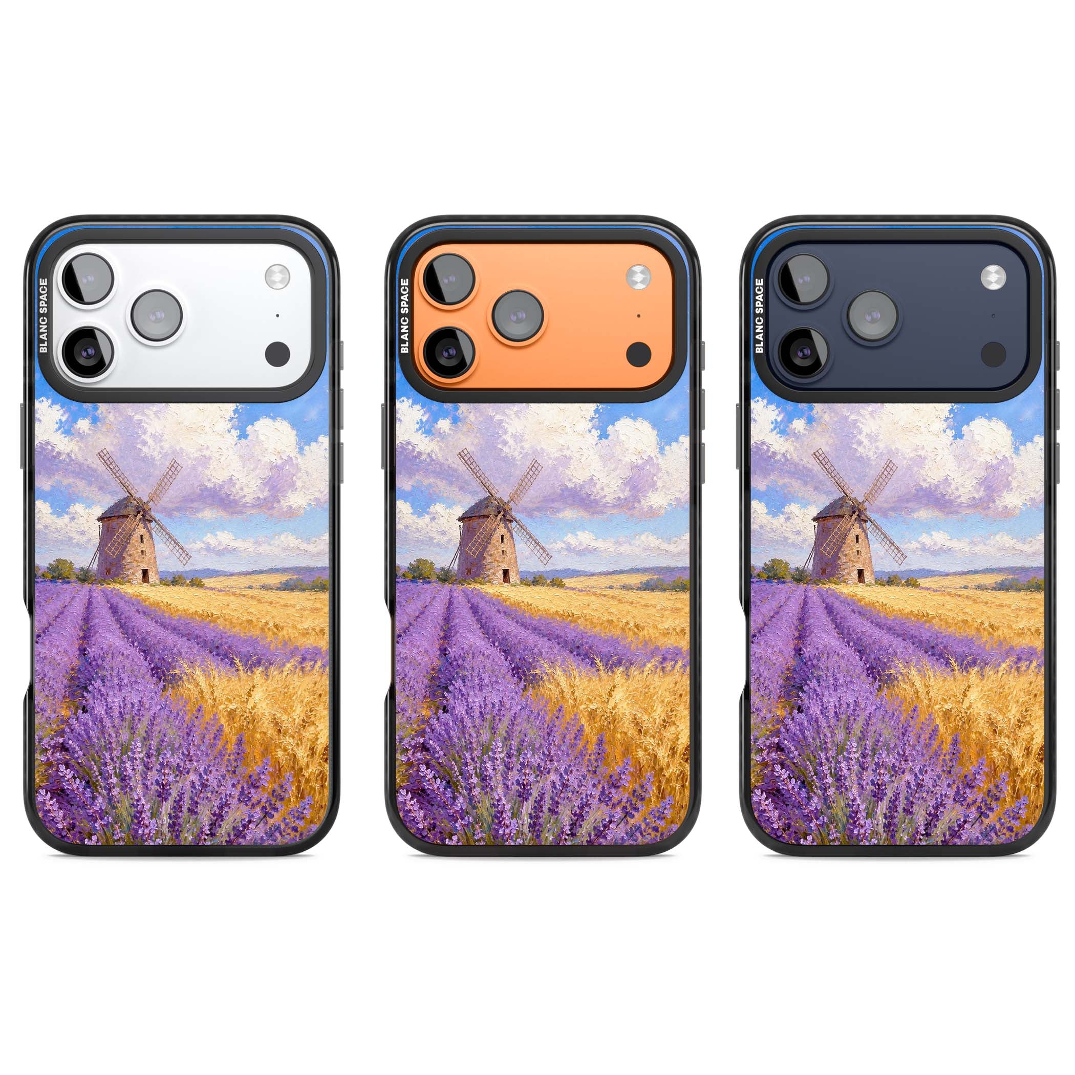 Lavender Mill cottagecore iPhone case featuring a French windmill, lavender field and golden wheat oil painting | Clear Impact case for iPhone 17 Pro, iPhone 17 Pro Max