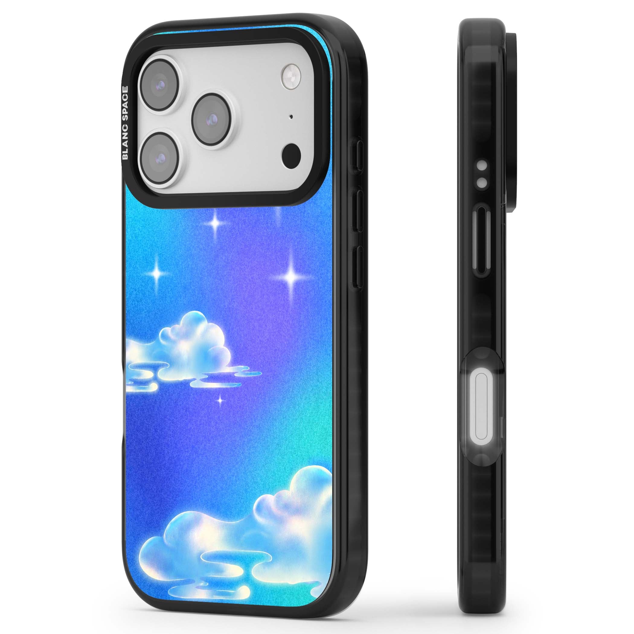 Aurora celestial iPhone case featuring dreamy iridescent clouds, sparkling stars and pastel blue purple sky | Clear Impact case for iPhone 17 Pro, iPhone 17 Pro Max