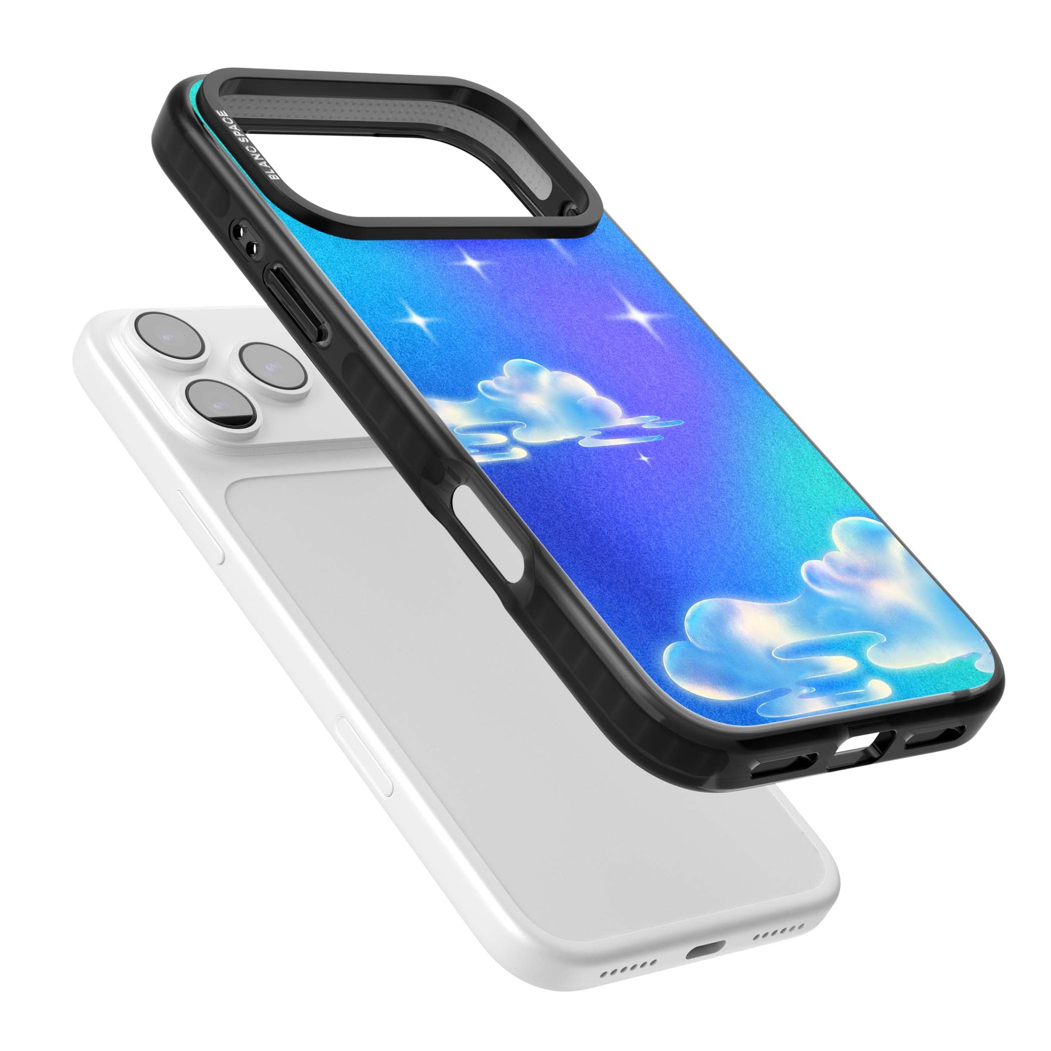 Aurora celestial iPhone case featuring dreamy iridescent clouds, sparkling stars and pastel blue purple sky | Clear Impact case for iPhone 17 Pro, iPhone 17 Pro Max