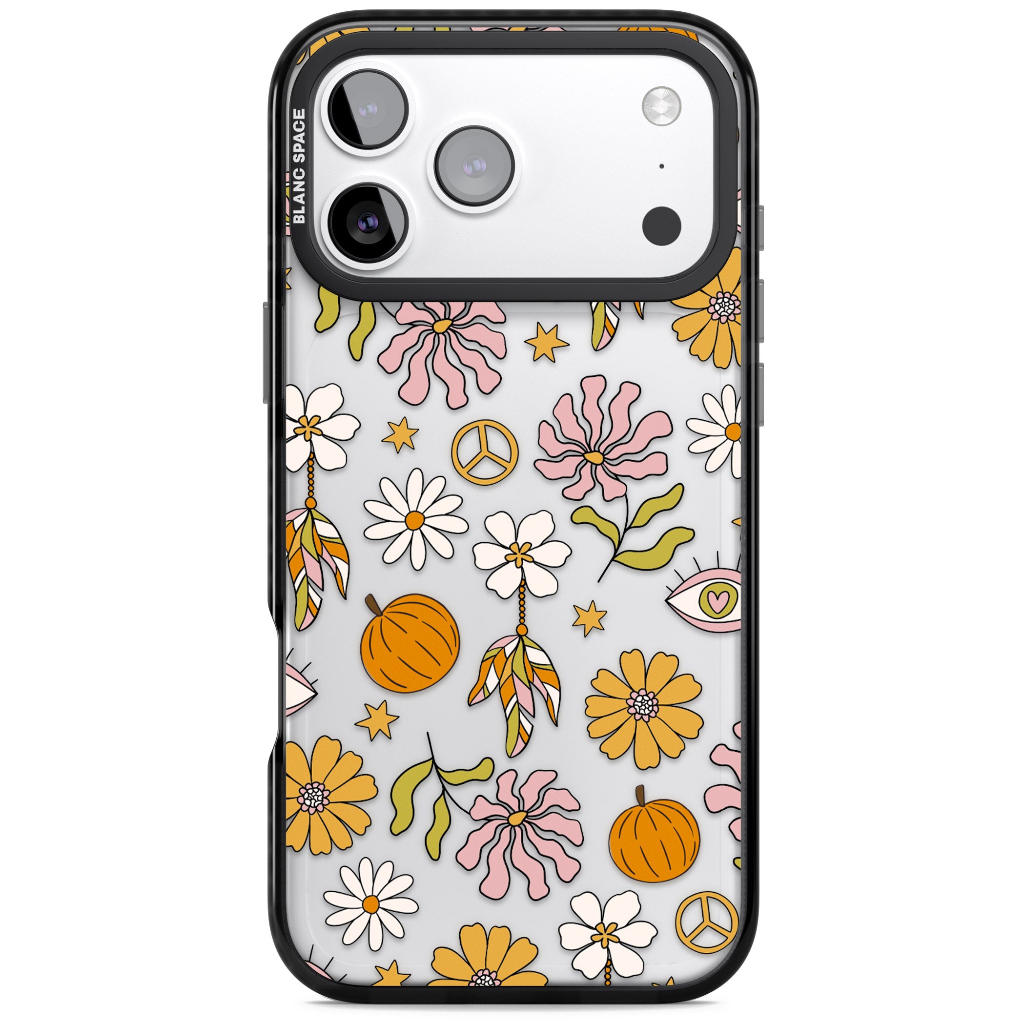 Retro Boho Fall Floral iPhone 17 Pro Max Impact Black Phone Case