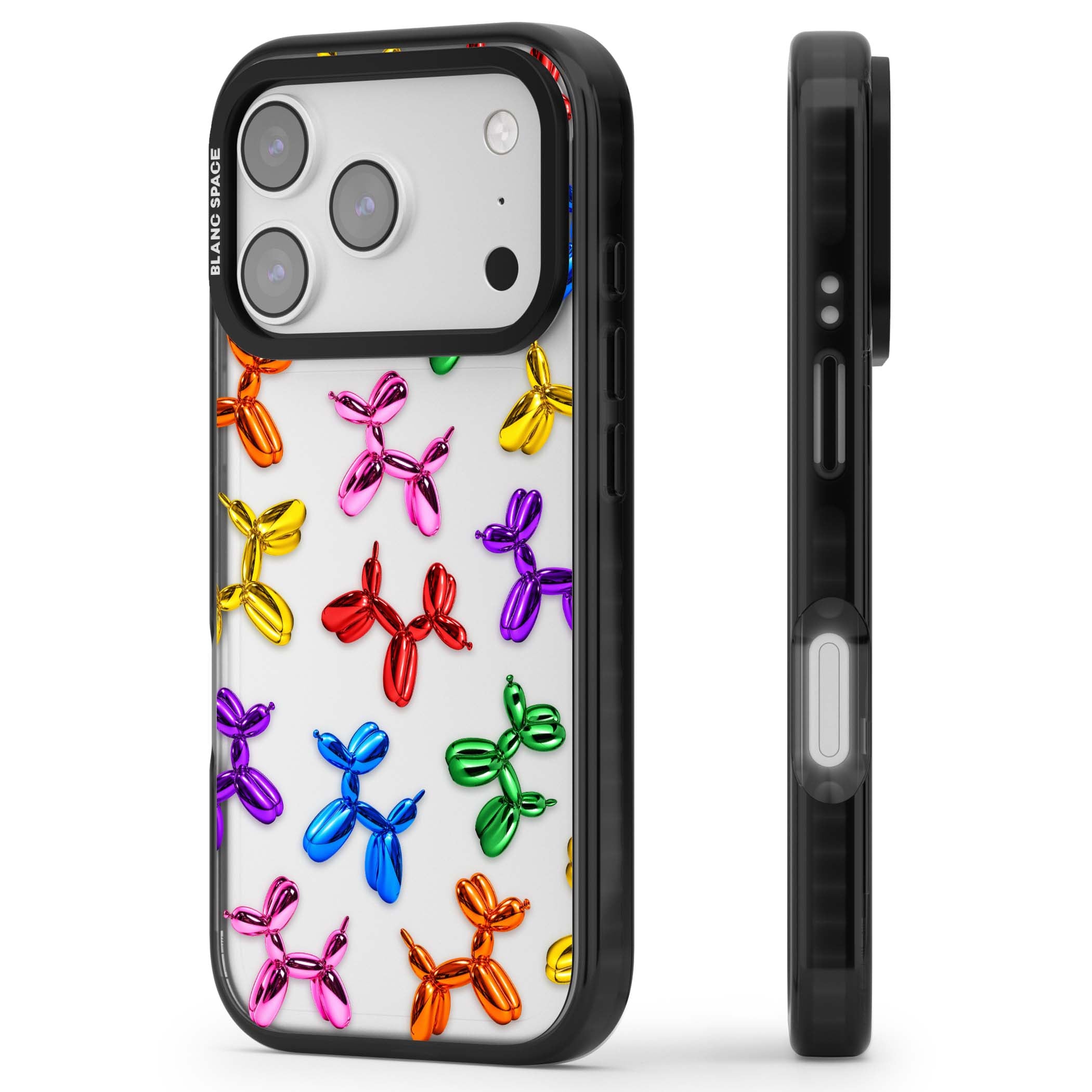 Balloon Dogs pop art iPhone case featuring rainbow chrome balloon dogs in Jeff Koons style | Clear Impact case for iPhone 17 Pro, iPhone 17 Pro Max