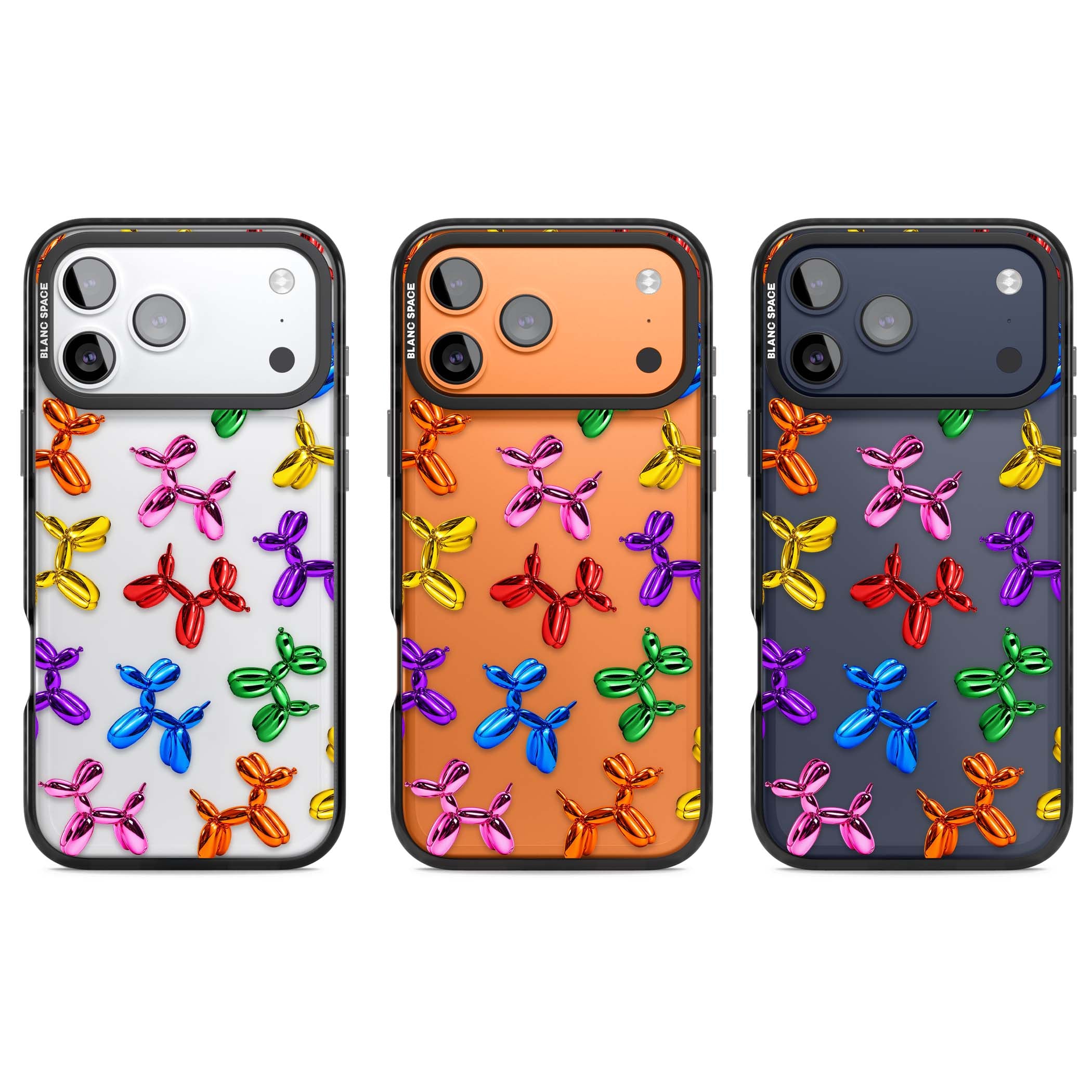 Balloon Dogs pop art iPhone case featuring rainbow chrome balloon dogs in Jeff Koons style | Clear Impact case for iPhone 17 Pro, iPhone 17 Pro Max