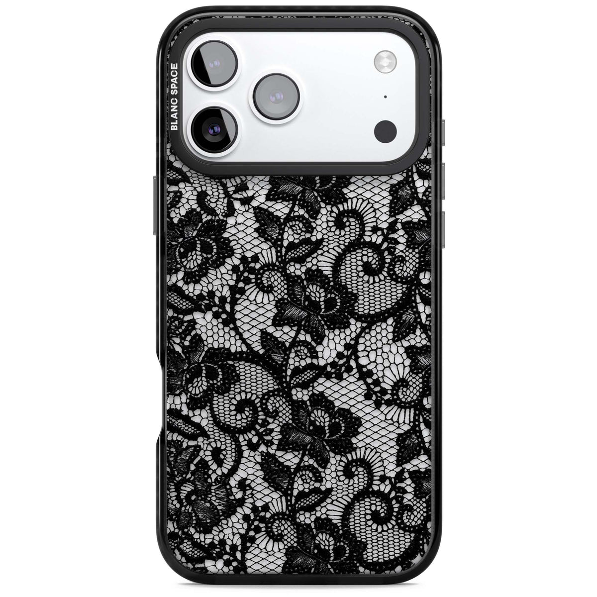 Black Lace gothic iPhone case featuring intricate black floral lace pattern with vintage whimsigoth detail | Clear Impact case for iPhone 17 Pro, iPhone 17 Pro Max