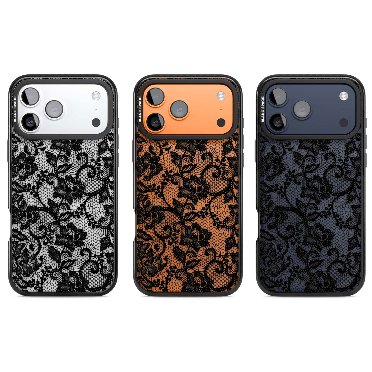 Black Lace gothic iPhone case featuring intricate black floral lace pattern with vintage whimsigoth detail | Clear Impact case for iPhone 17 Pro, iPhone 17 Pro Max