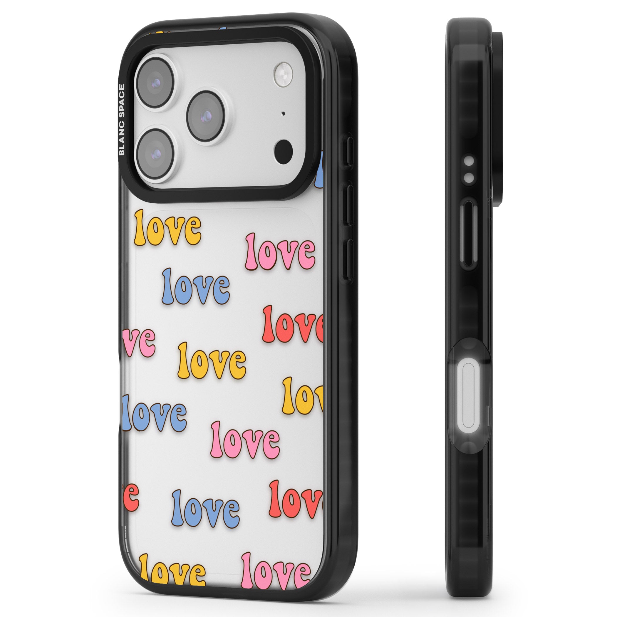 Love Pattern iPhone 17 Pro Impact Black Phone Case Side Profile