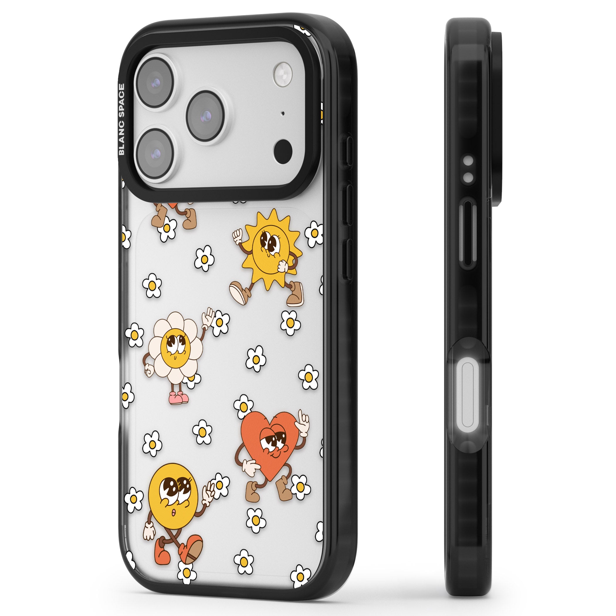 Daisies & Friends iPhone 17 Pro Impact Black Phone Case Side Profile