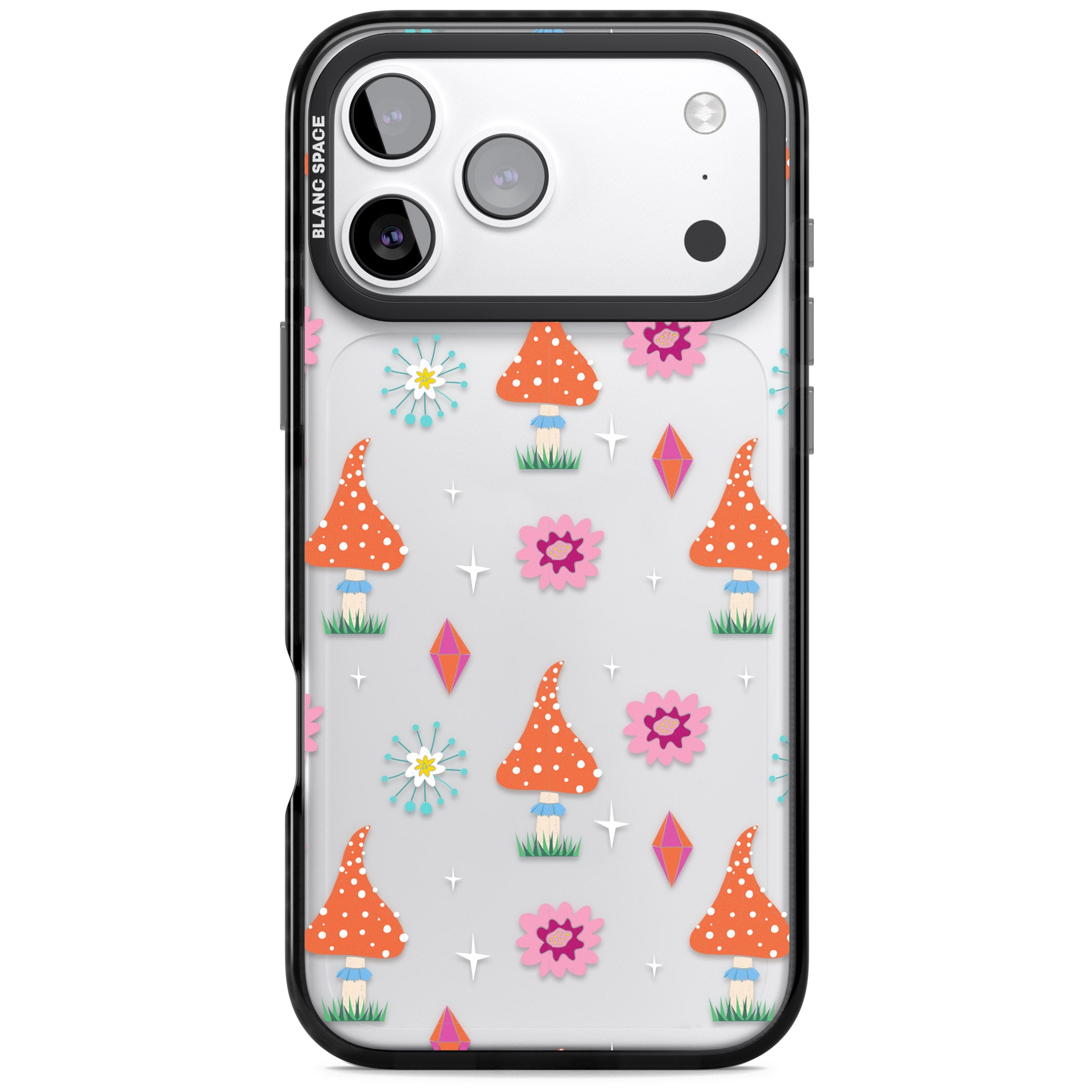 Boho Celestial Mushroom Crystal iPhone 17 Pro Max Impact Black Phone Case