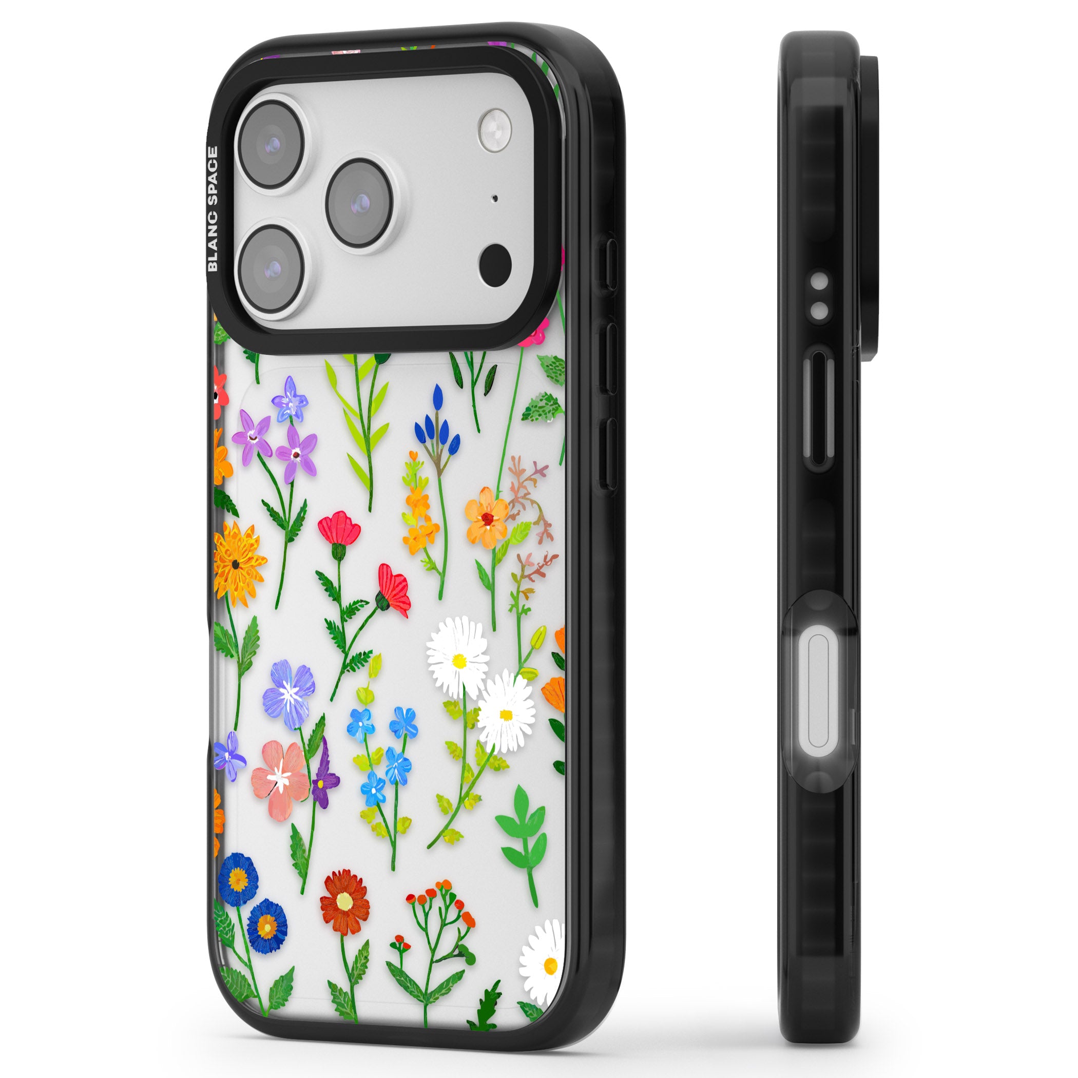 Wildflower Garden iPhone 17 Pro Max Impact Black Phone Case Side Profile