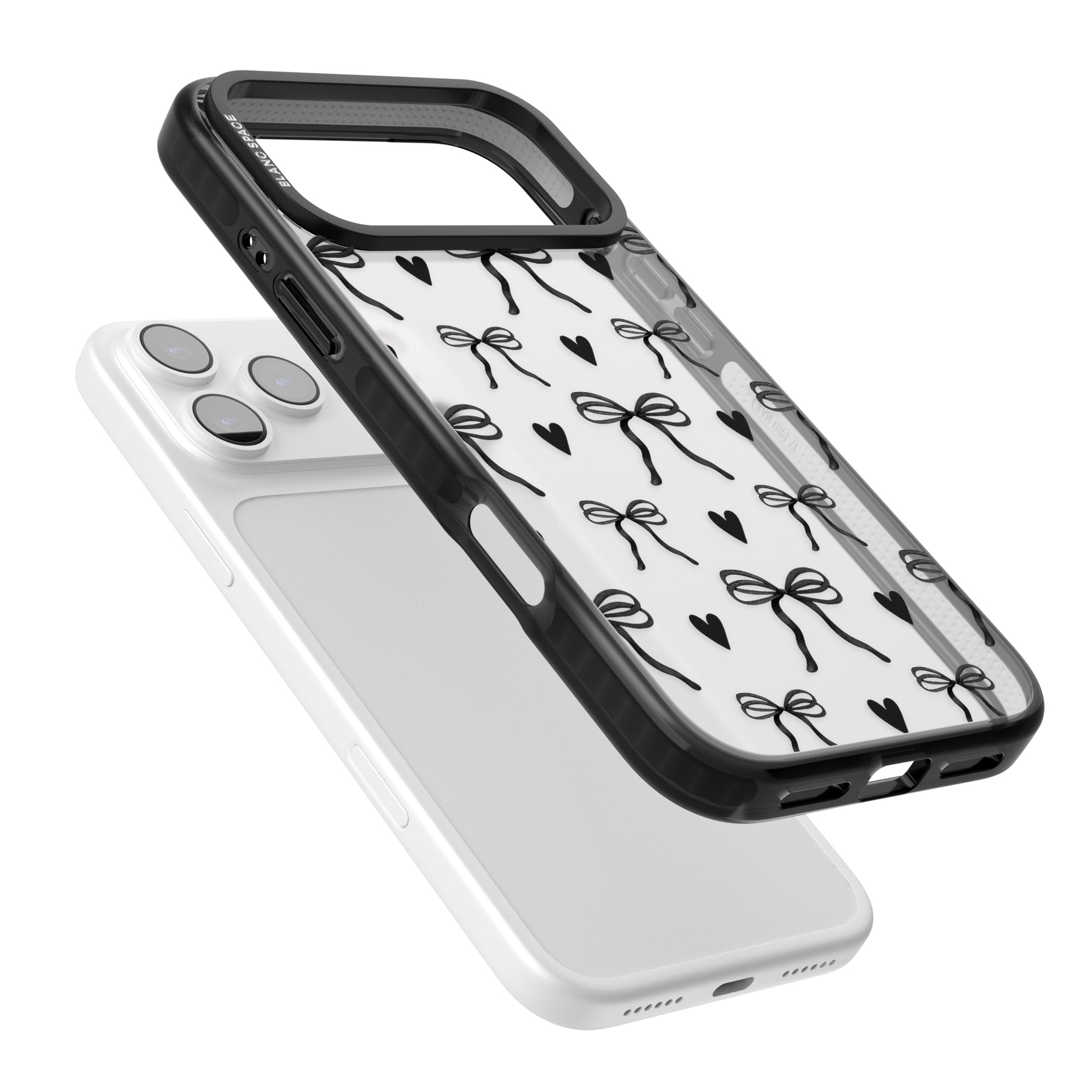 Black Bows & Hearts iPhone 17 Pro Max Impact Black Phone Case Colours