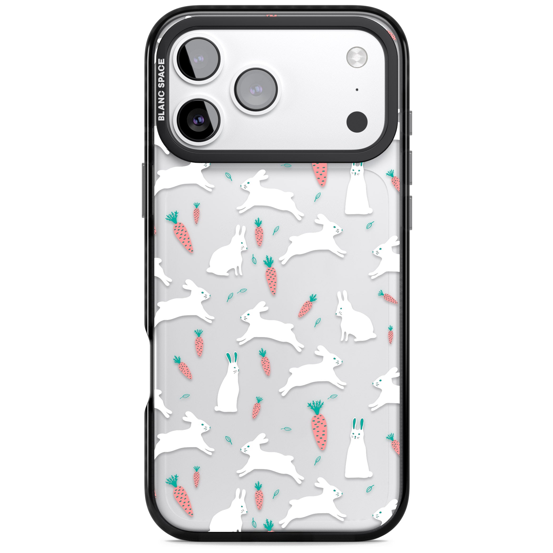 White Bunnies And Carrots iPhone 17 Pro Max Impact Black Phone Case
