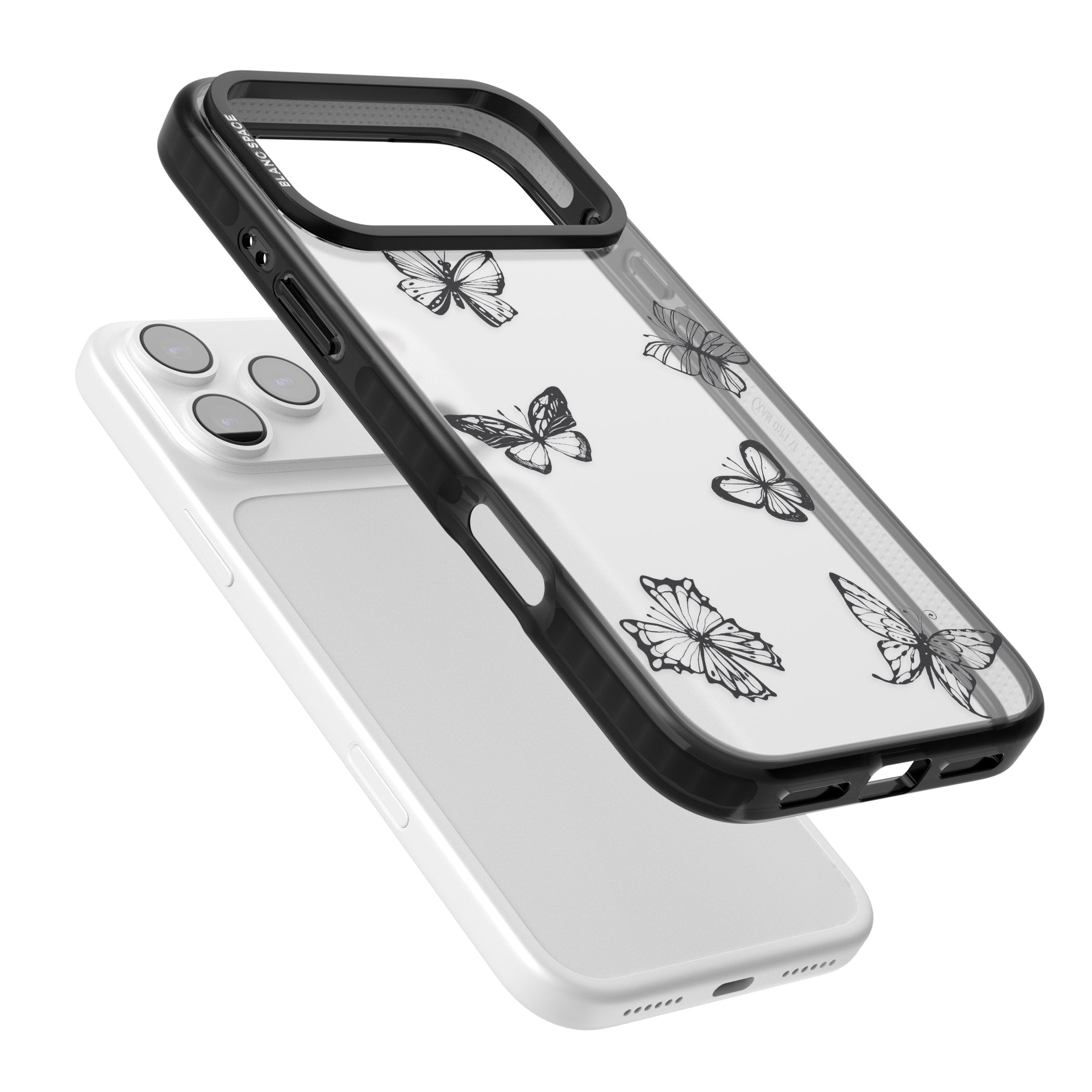 Grey Butterfly Line Pattern iPhone 17 Pro Impact Black Phone Case Colours