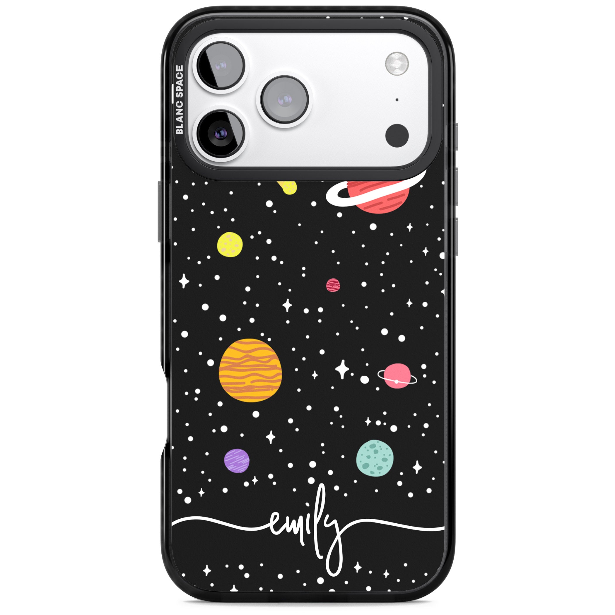 Personalised Cute Cartoon Planet iPhone 17 Pro Max Impact Black Phone Case