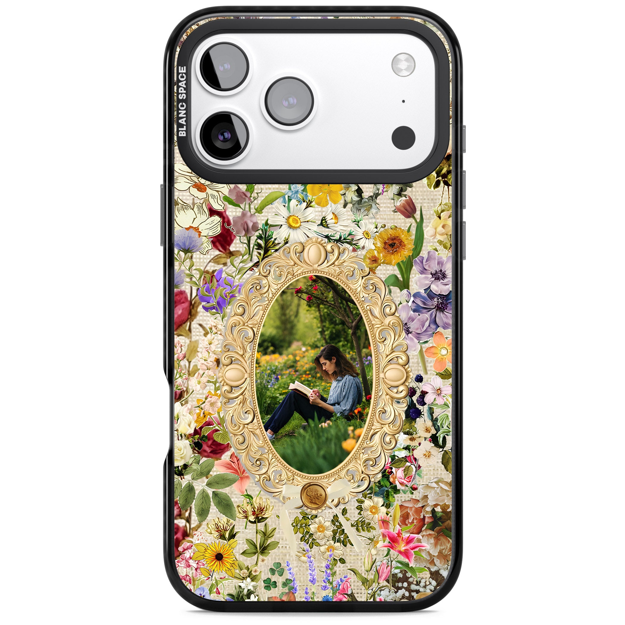 Personalised Vintage Wildflower Frame iPhone 17 Pro Impact Black Phone Case