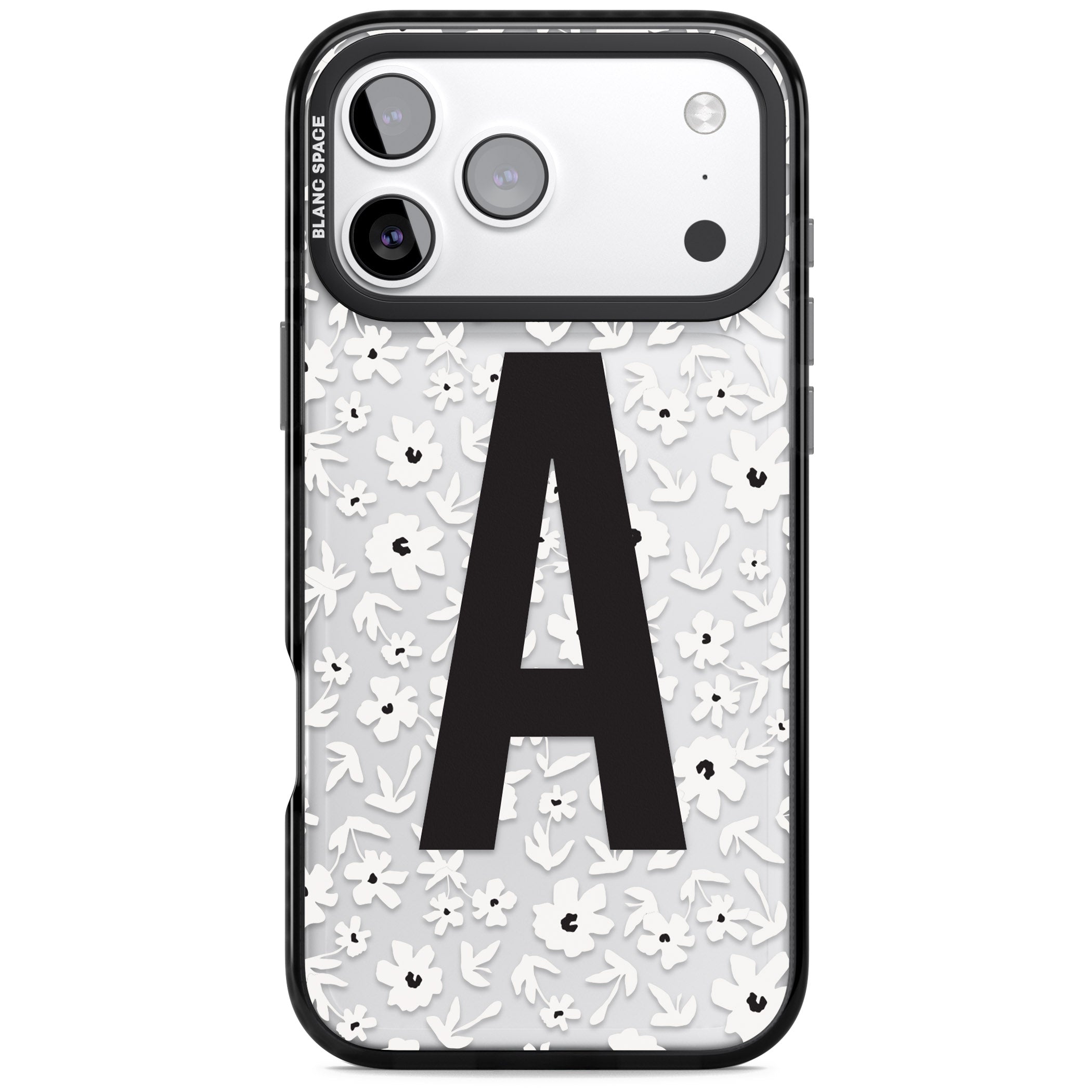 Personalised Bold Initial Floral iPhone 17 Pro Impact Black Phone Case