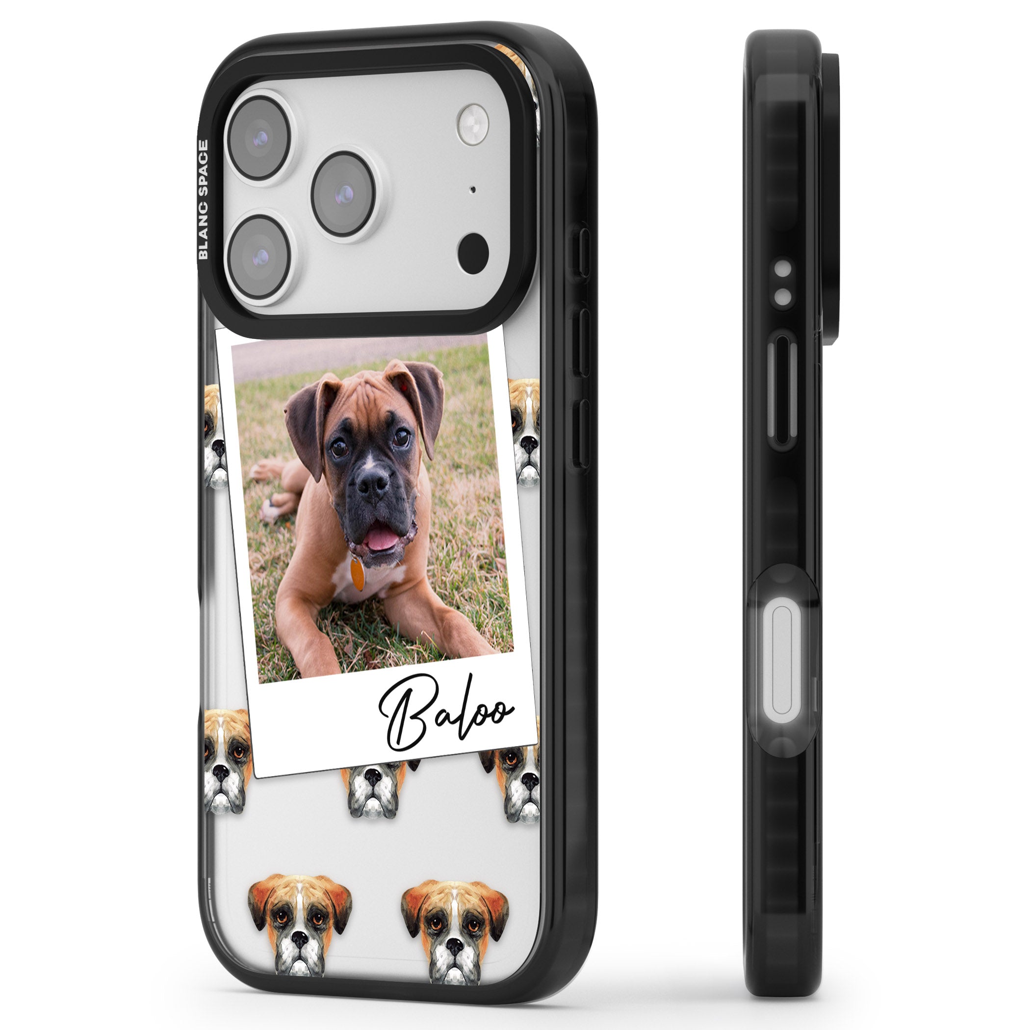 Personalised Boxer Instant Camera Photo iPhone 17 Pro Impact Black Phone Case Side Profile