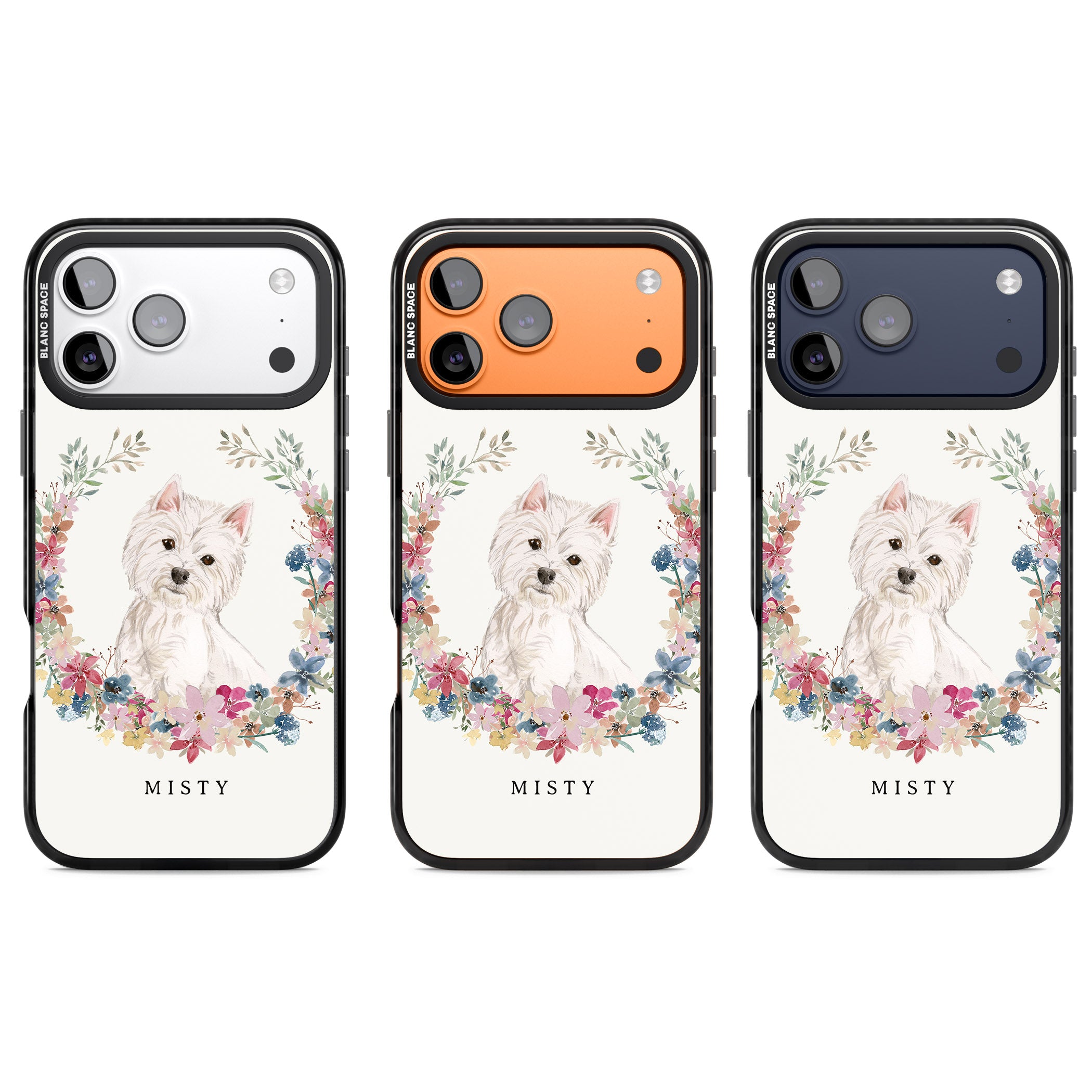 Personalised Westie Floral Portrait iPhone 17 Pro Impact Black Phone Case APT Impact Protection