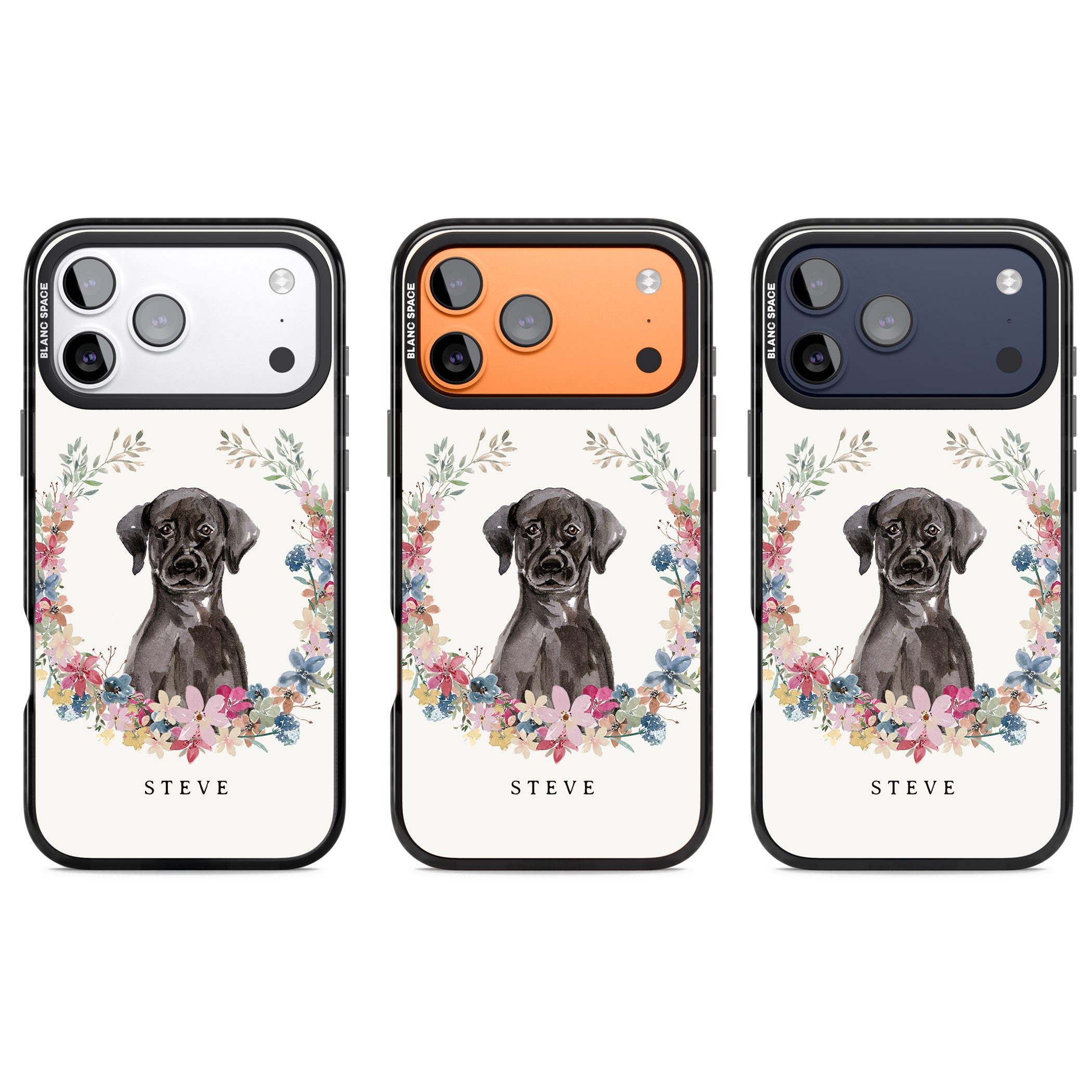 Personalised Black Labrador Floral Portrait iPhone 17 Pro Impact Black Phone Case APT Impact Protection