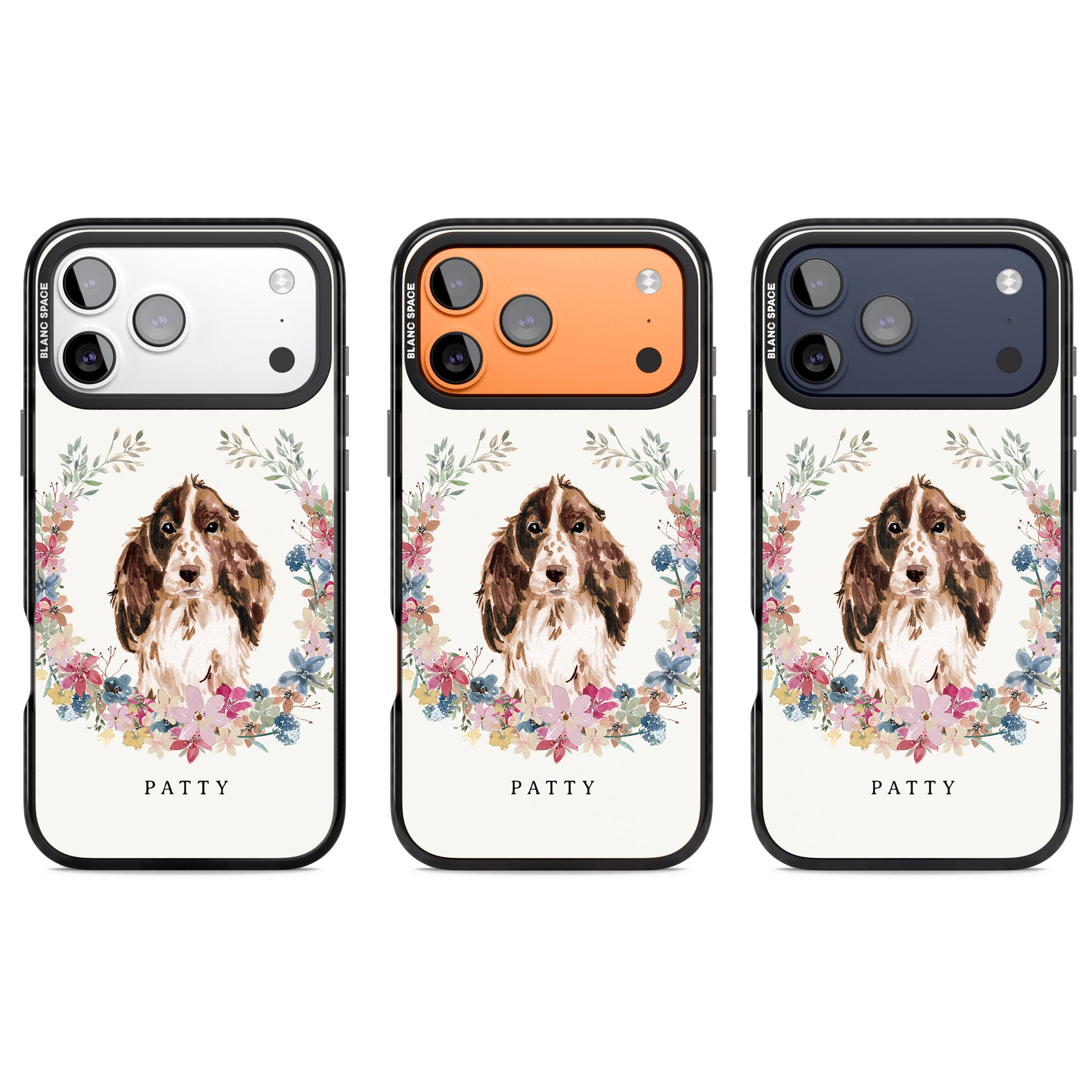 Personalised Cocker Spaniel Floral Portrait iPhone 17 Pro Impact Black Phone Case APT Impact Protection