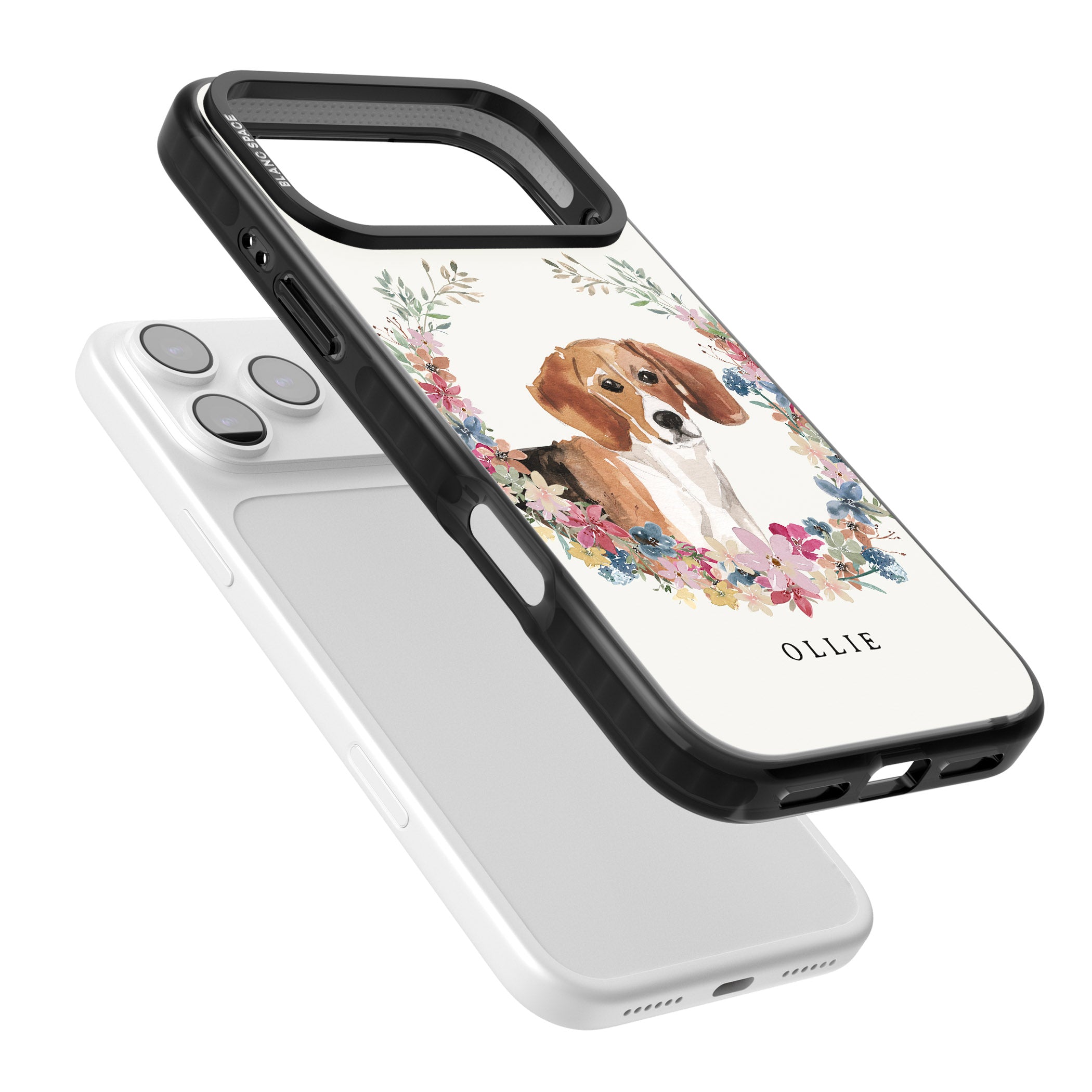 Personalised Beagle Floral Portrait iPhone 17 Pro Max Impact Black Phone Case Colours