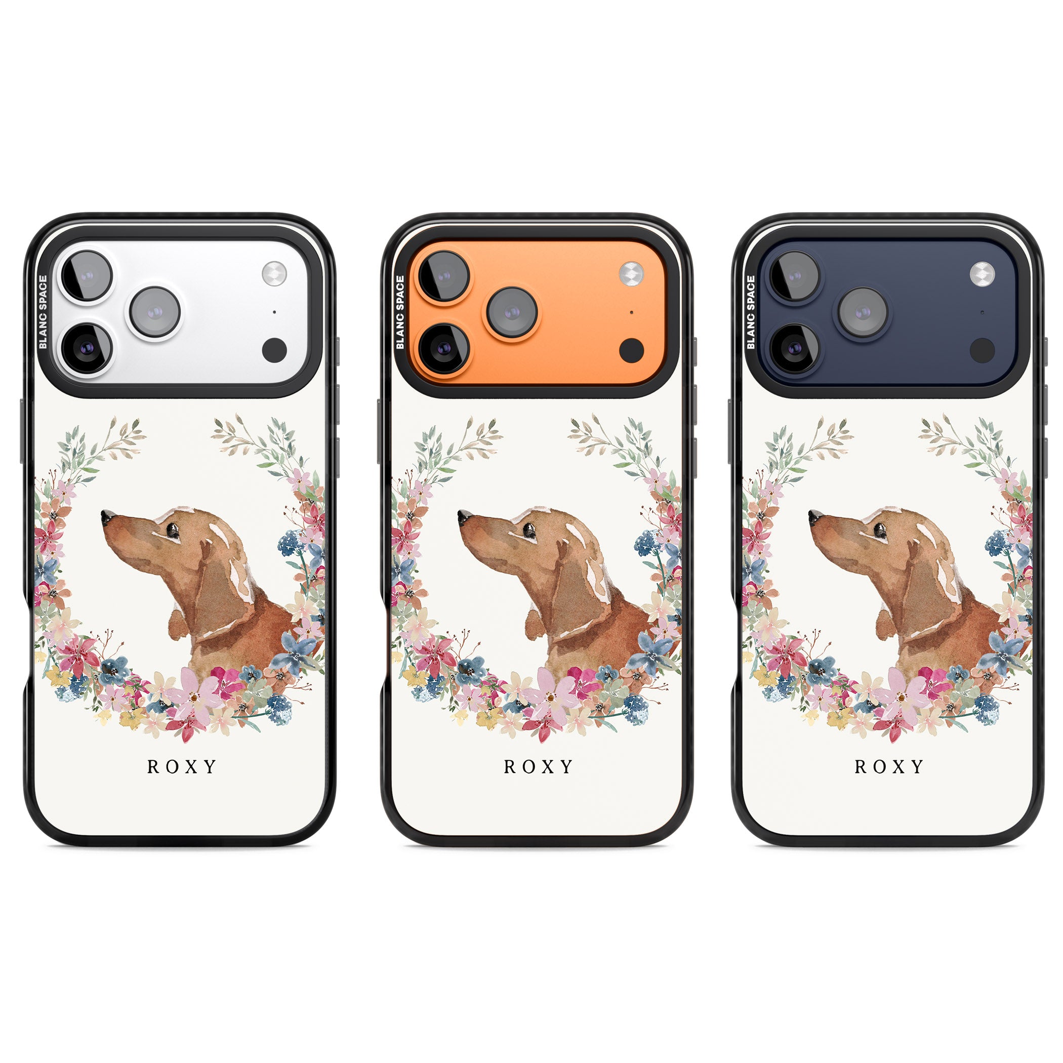 Personalised Tan Dachshund Floral Portrait iPhone 17 Pro Impact Black Phone Case APT Impact Protection