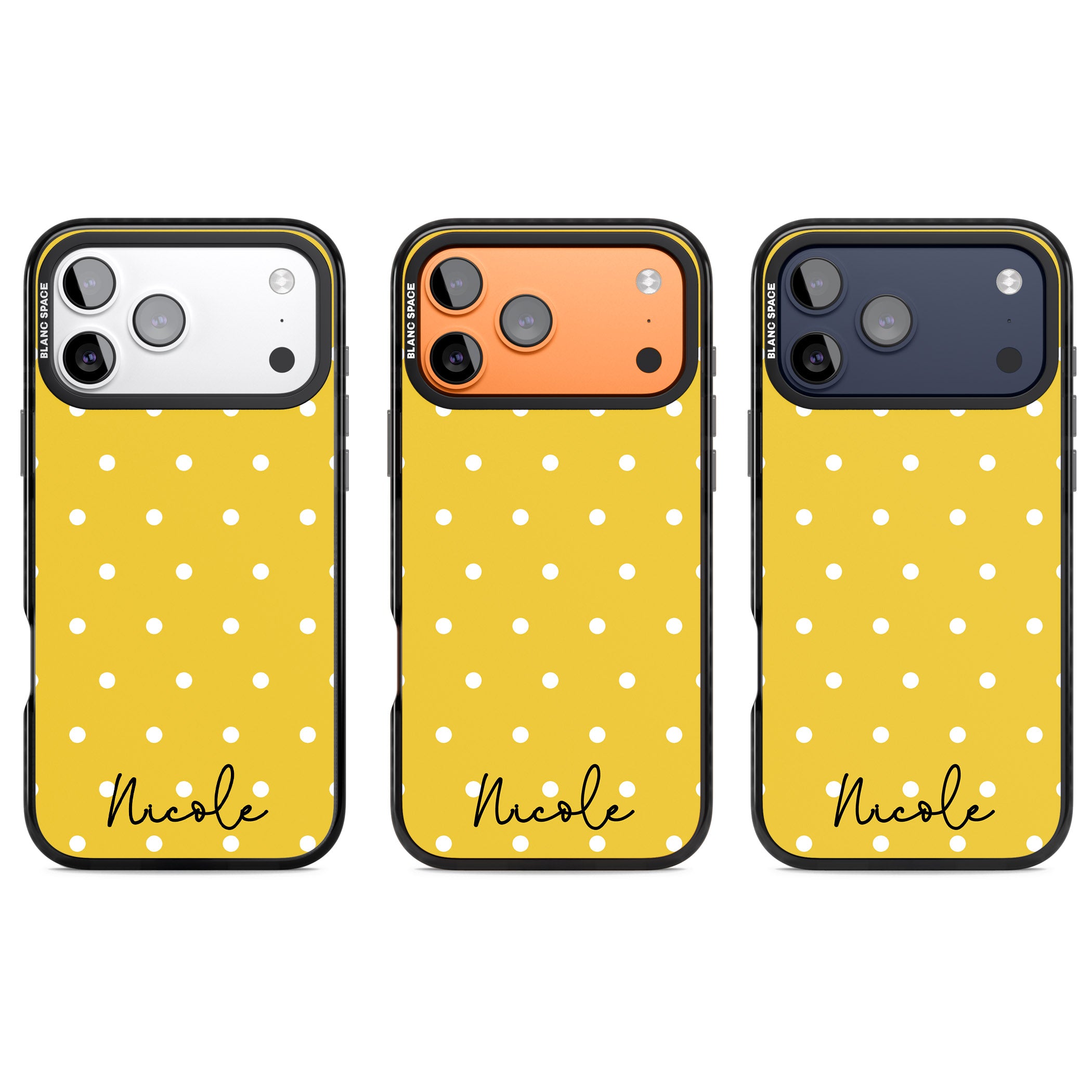 Personalised Yellow Polka Dot iPhone 17 Pro Impact Black Phone Case APT Impact Protection