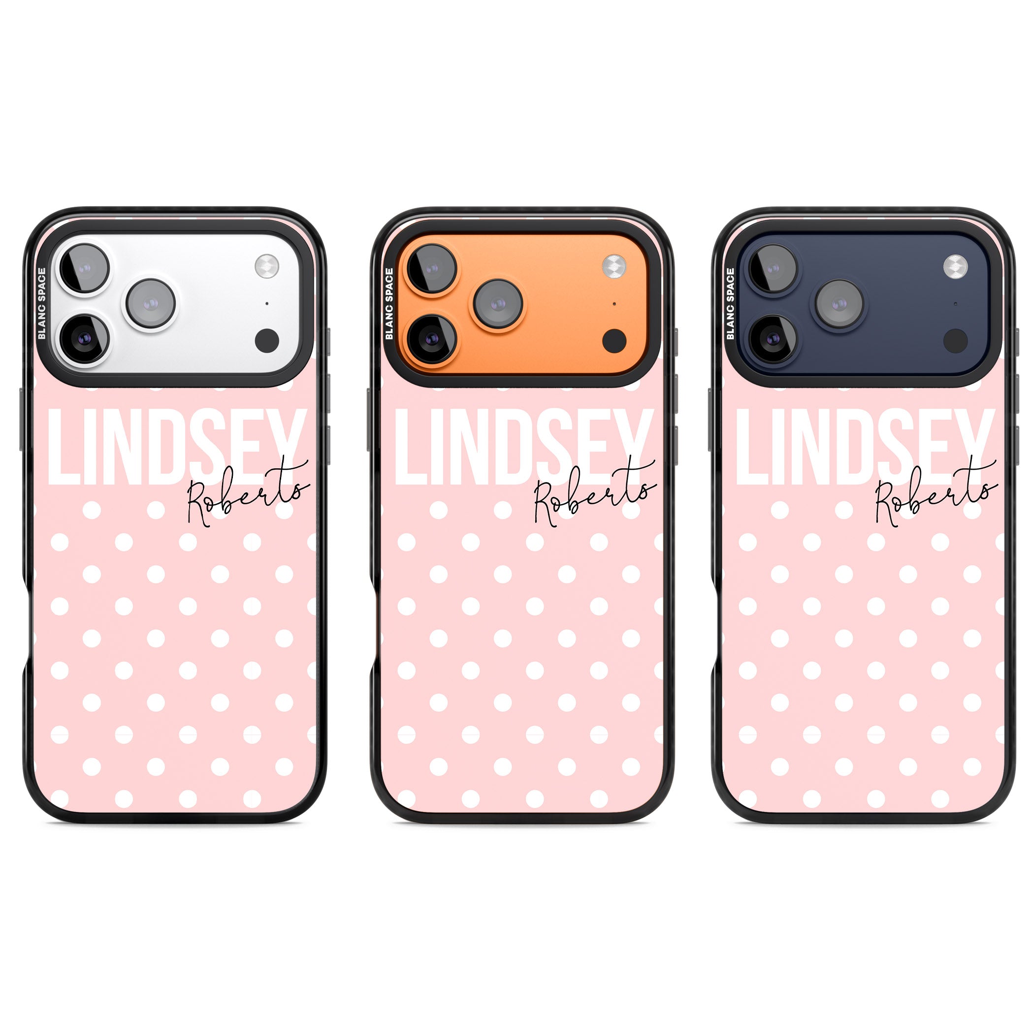 Personalised Pink Polka iPhone 17 Pro Impact Black Phone Case APT Impact Protection