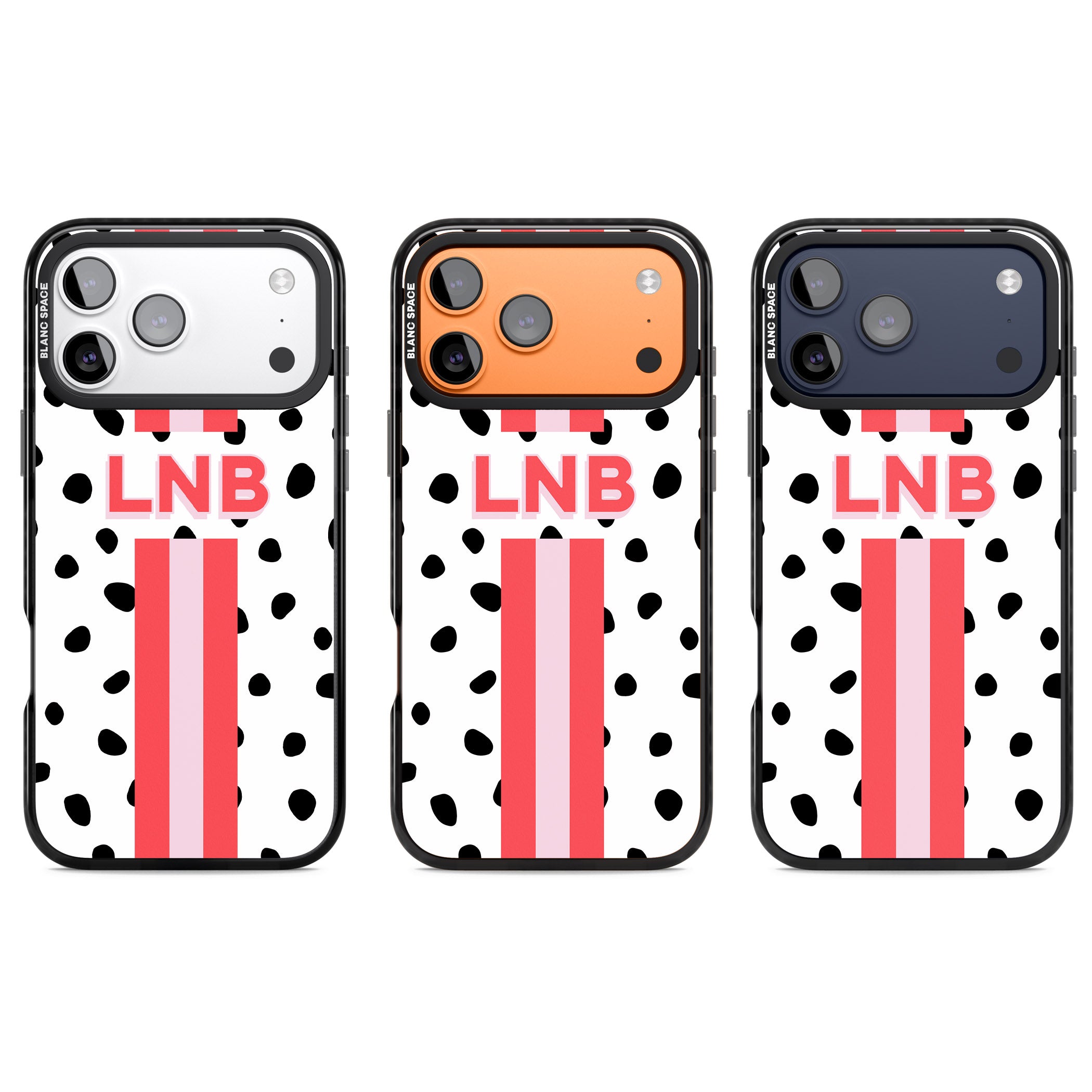 Personalised Polka & Pink Stripe iPhone 17 Pro Impact Black Phone Case APT Impact Protection