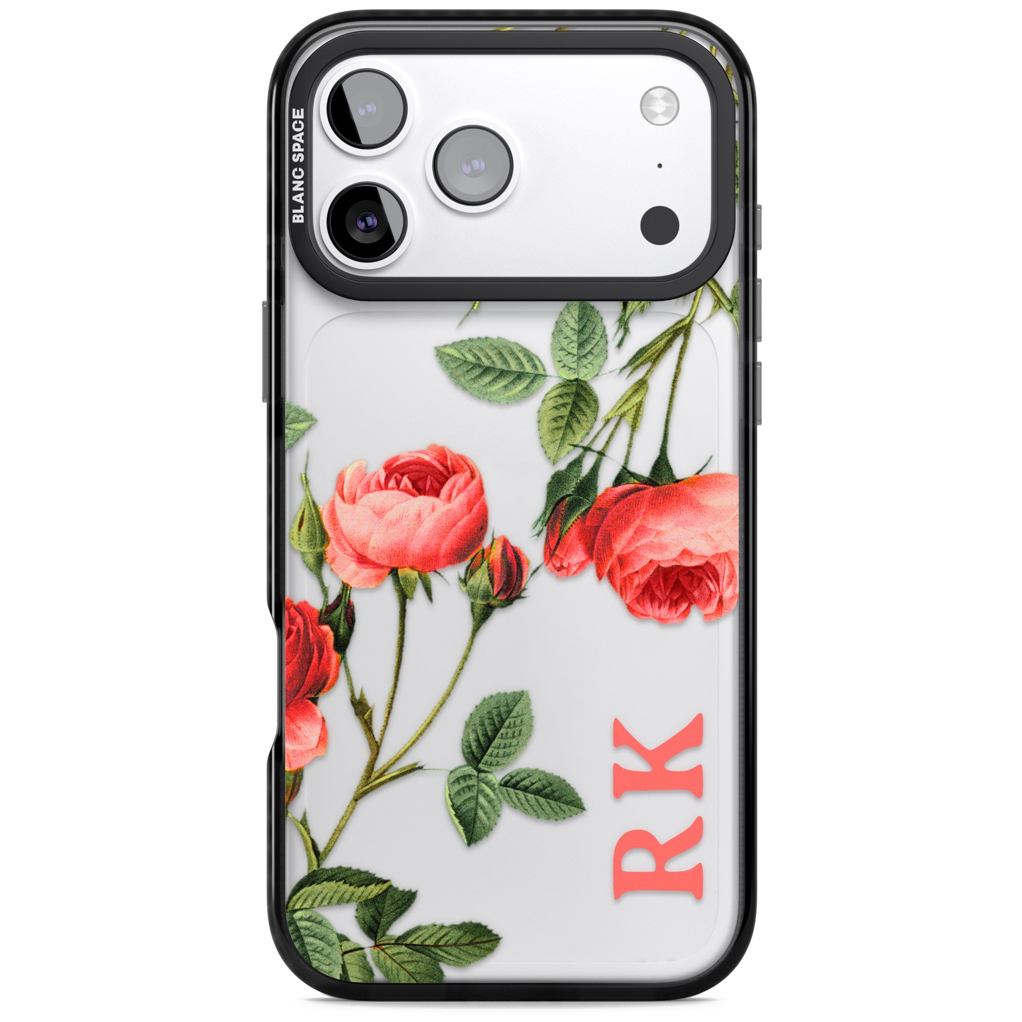 Personalised Vintage Floral Rose iPhone 17 Pro Impact Black Phone Case