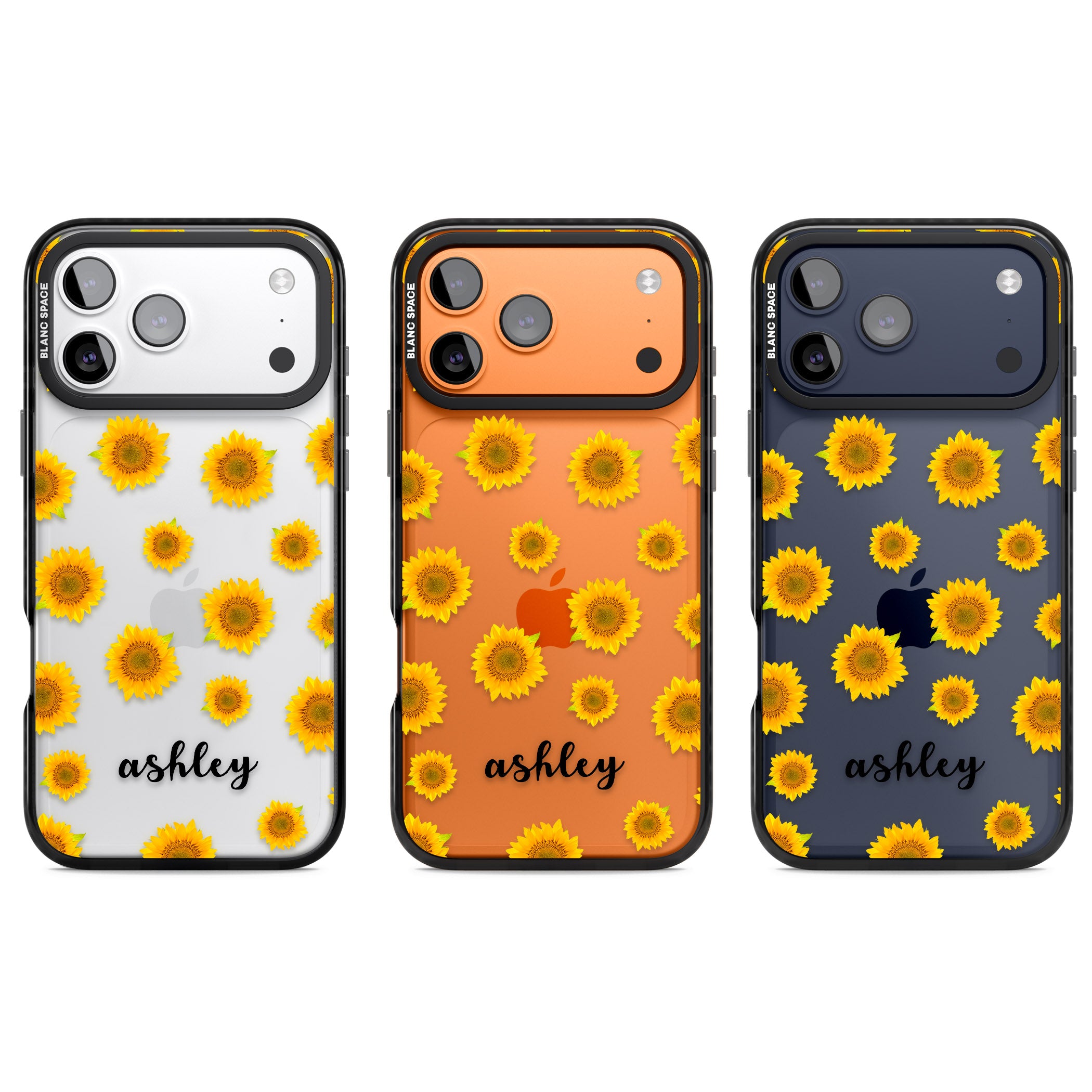 Personalised Sunflowers & Cursive iPhone 17 Pro Impact Black Phone Case APT Impact Protection