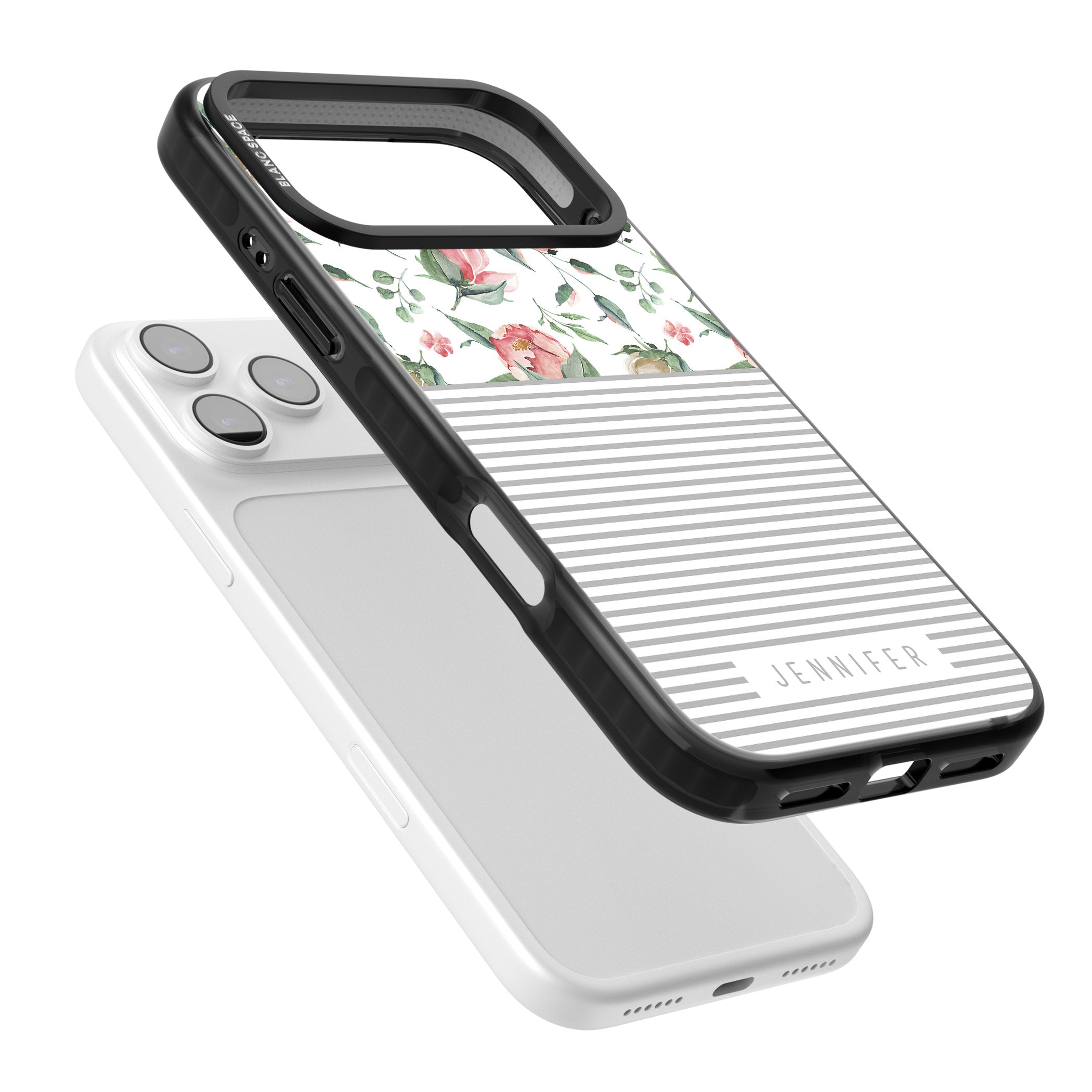 Personalised Light Floral Pattern & Stripes iPhone 17 Pro Impact Black Phone Case Colours