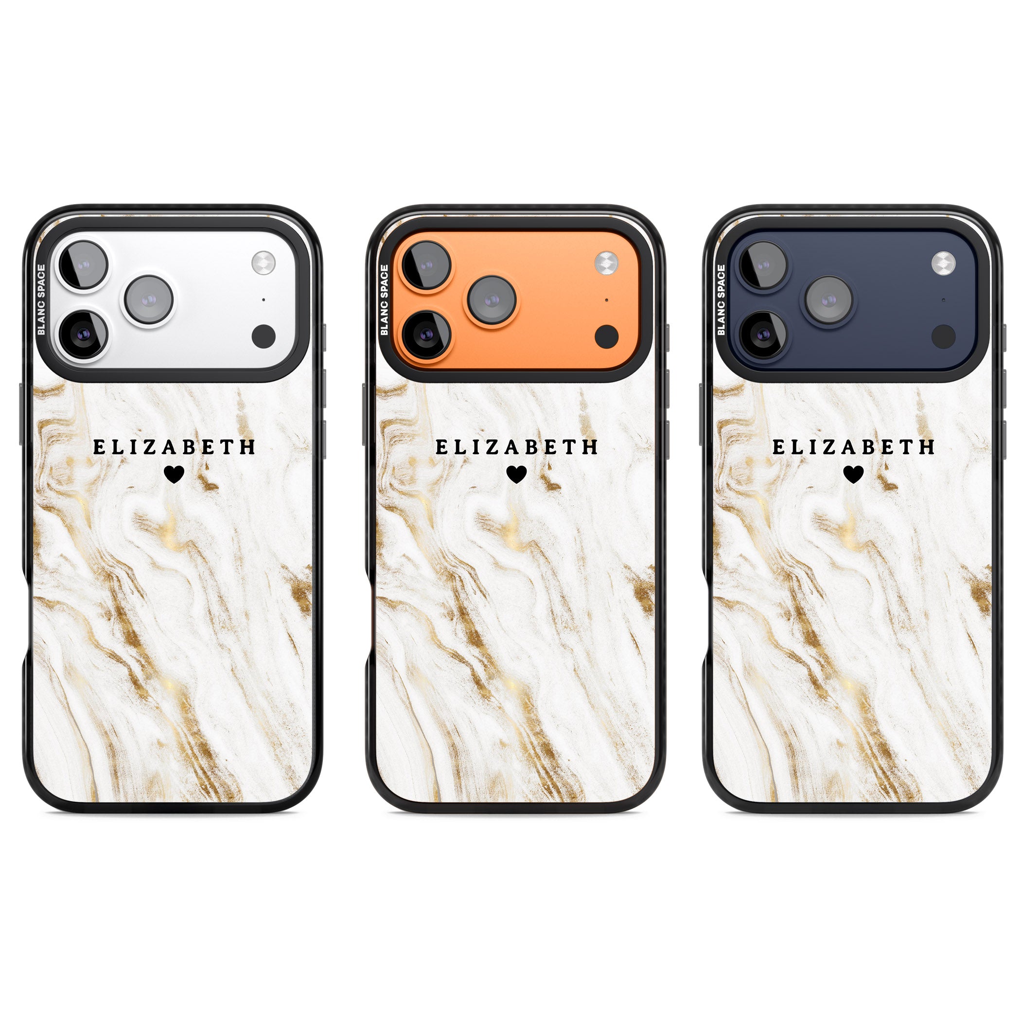 Personalised White & Gold Swirl Marble iPhone 17 Pro Impact Black Phone Case APT Impact Protection