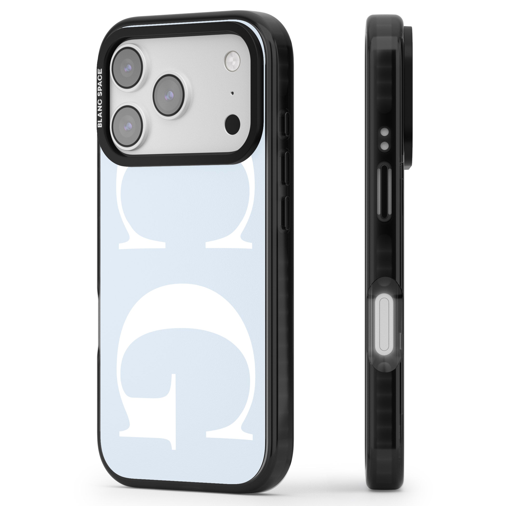 Personalised White & Blue Green Letters iPhone 17 Pro Impact Black Phone Case Side Profile