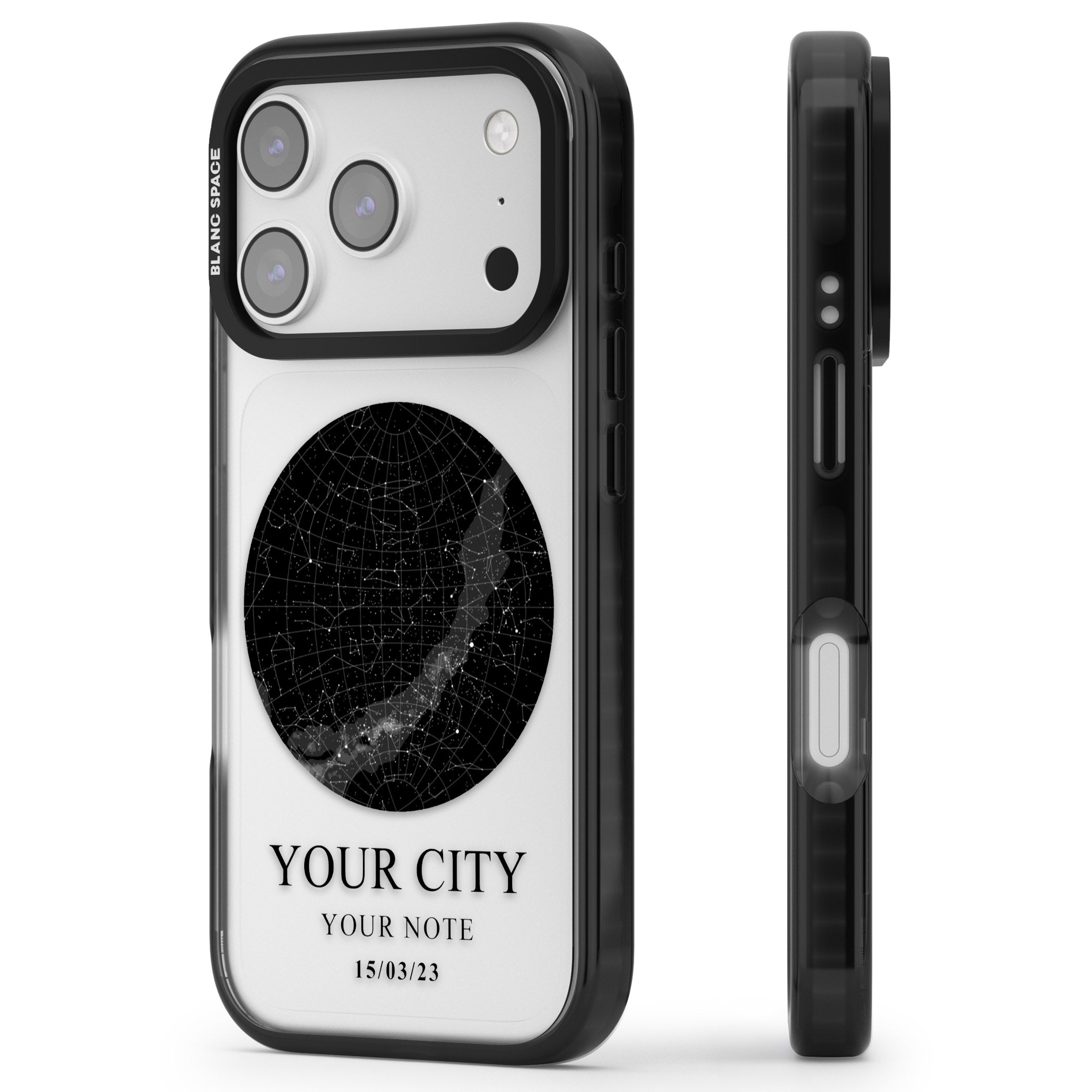 Personalised Star Map iPhone 17 Pro Impact Black Phone Case Side Profile