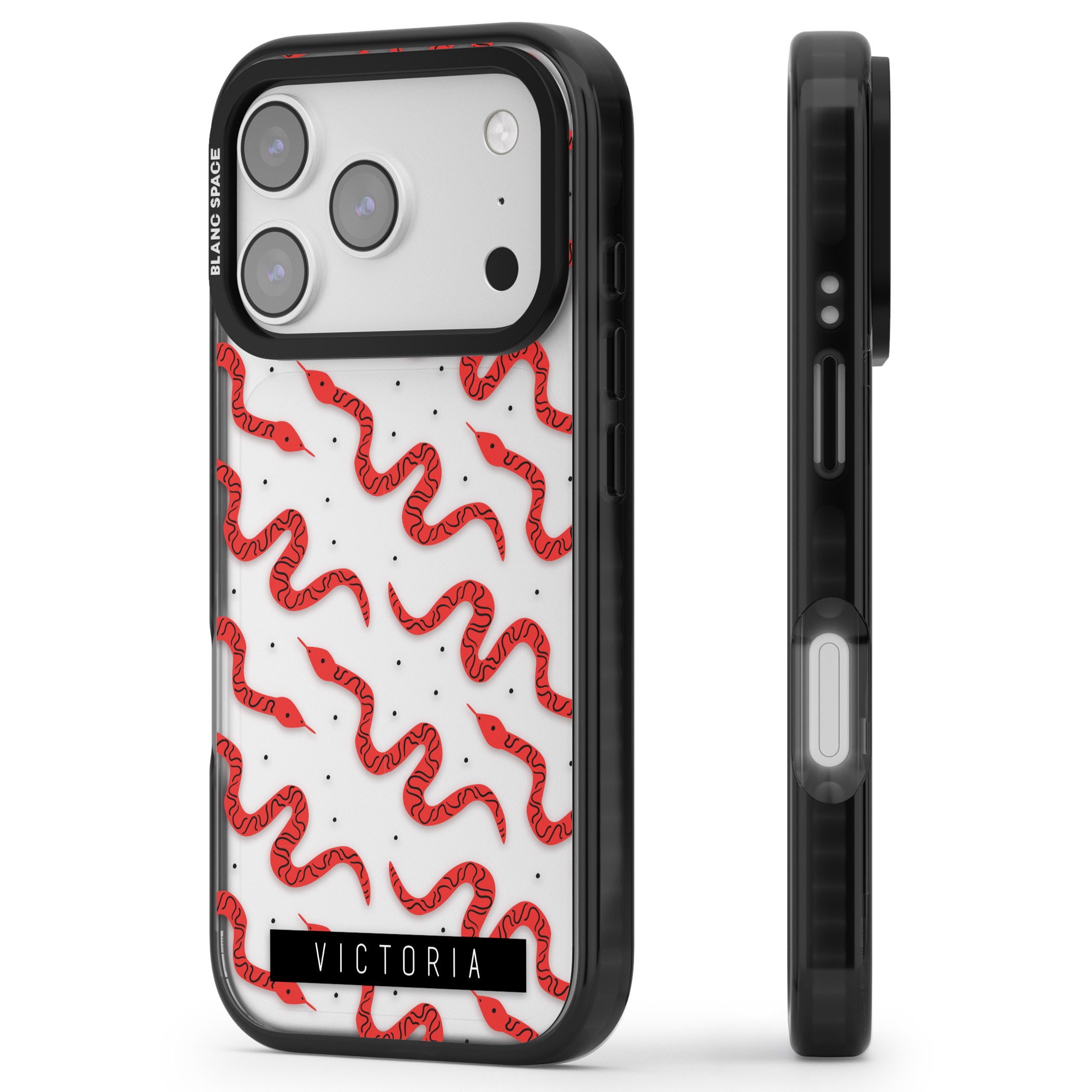 Personalised Red Snake Pattern iPhone 17 Pro Impact Black Phone Case Side Profile