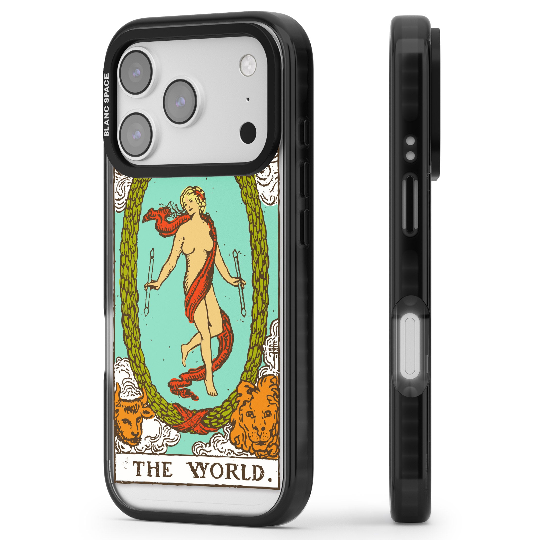 Personalised The World Tarot Card (Color) iPhone 17 Pro Impact Black Phone Case Side Profile