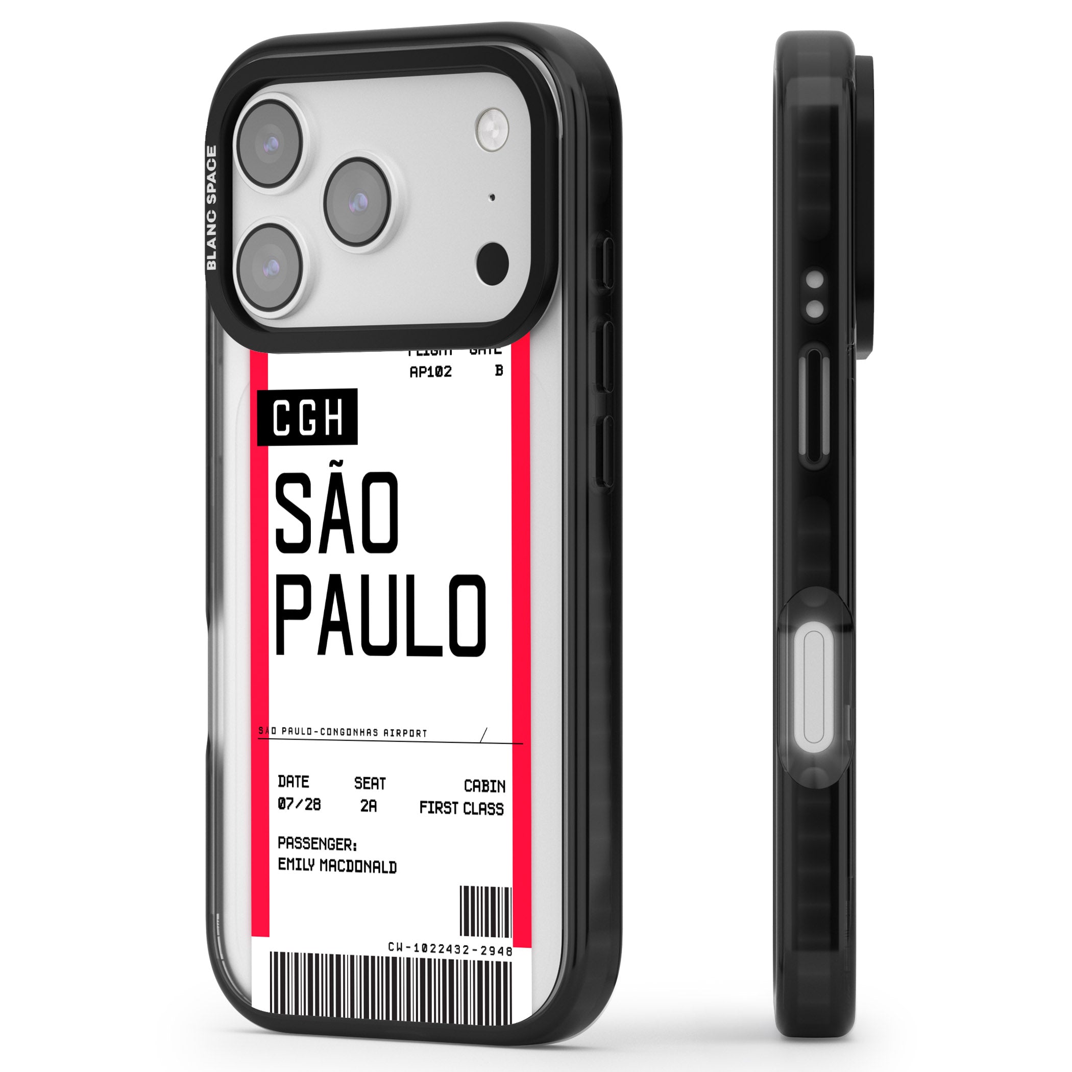 Personalised São Paulo Boarding Pass iPhone 17 Pro Impact Black Phone Case Side Profile