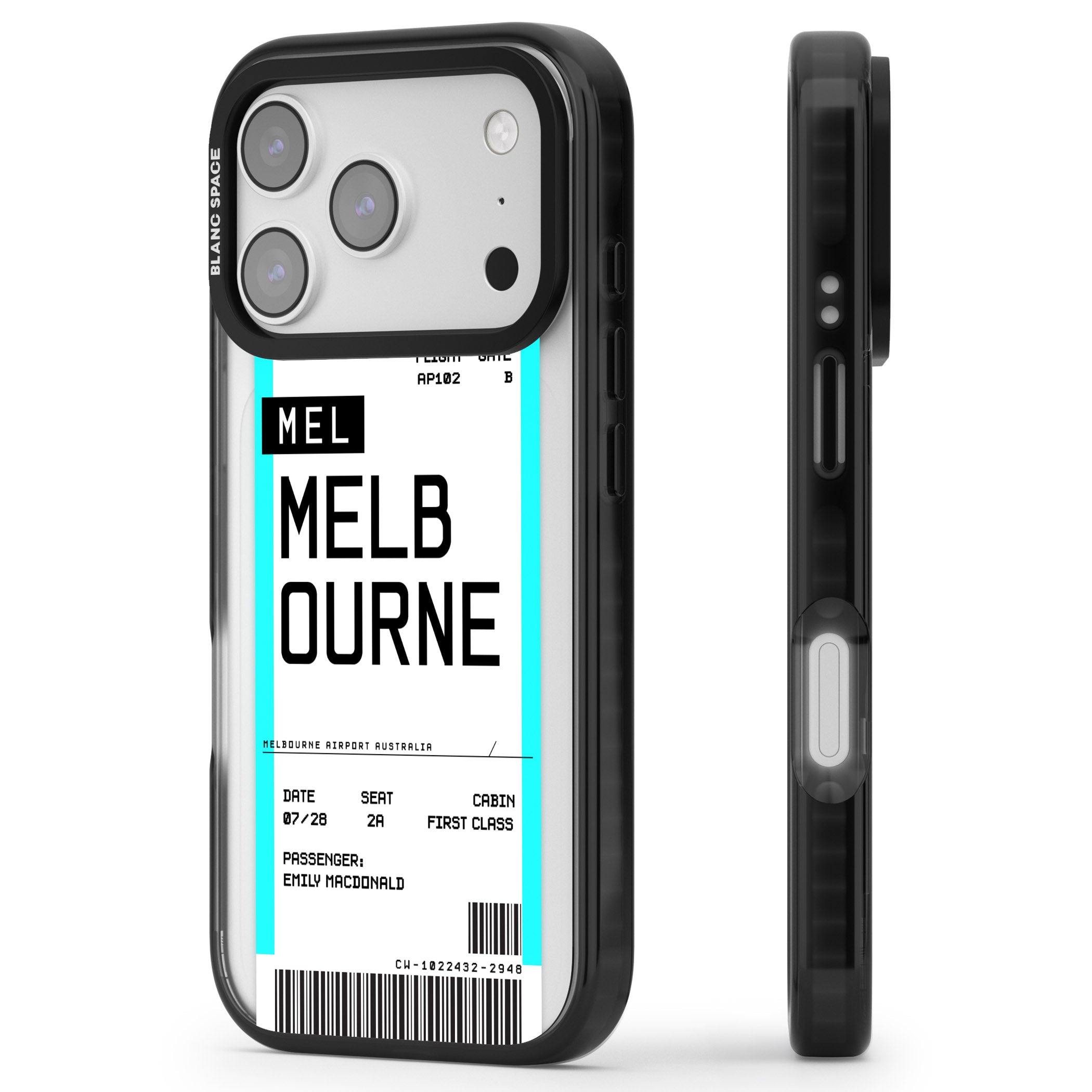 Personalised Melbourne Boarding Pass iPhone 17 Pro Impact Black Phone Case Side Profile