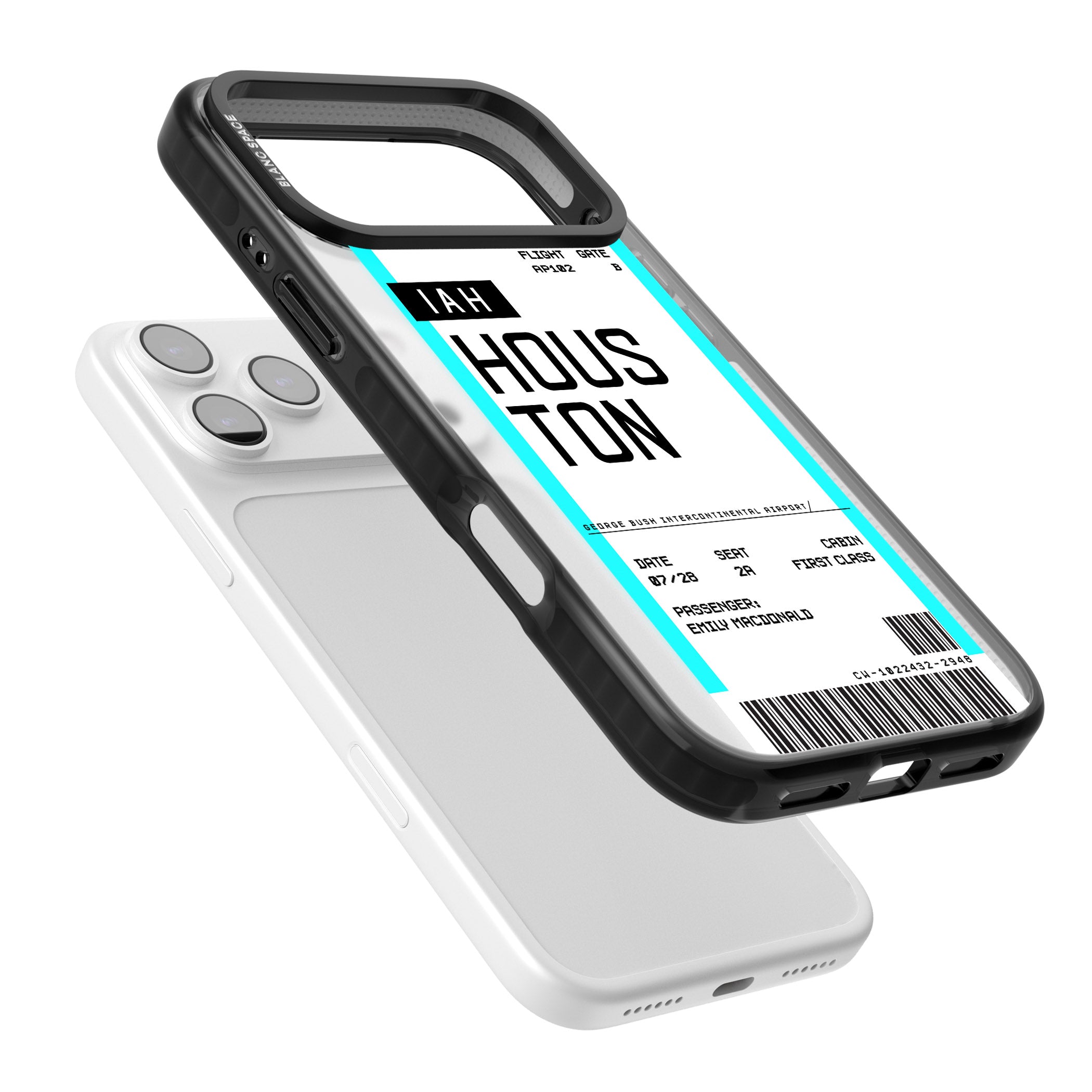 Personalised Houston Boarding Pass iPhone 17 Pro Impact Black Phone Case Colours