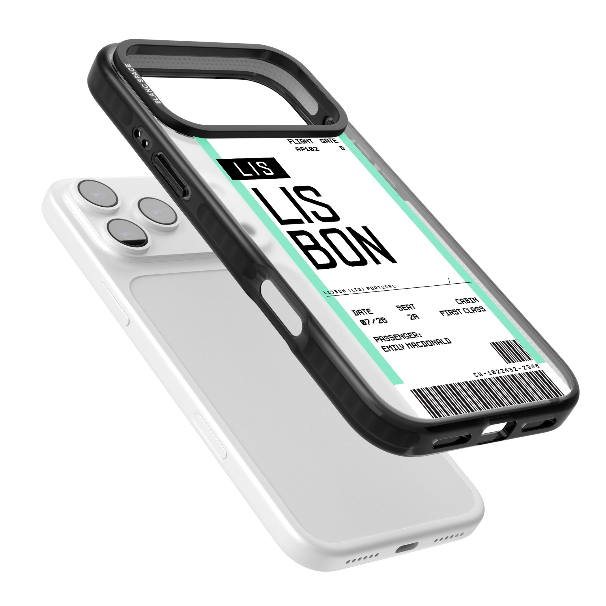 Personalised Lisbon Boarding Pass iPhone 17 Pro Impact Black Phone Case Colours