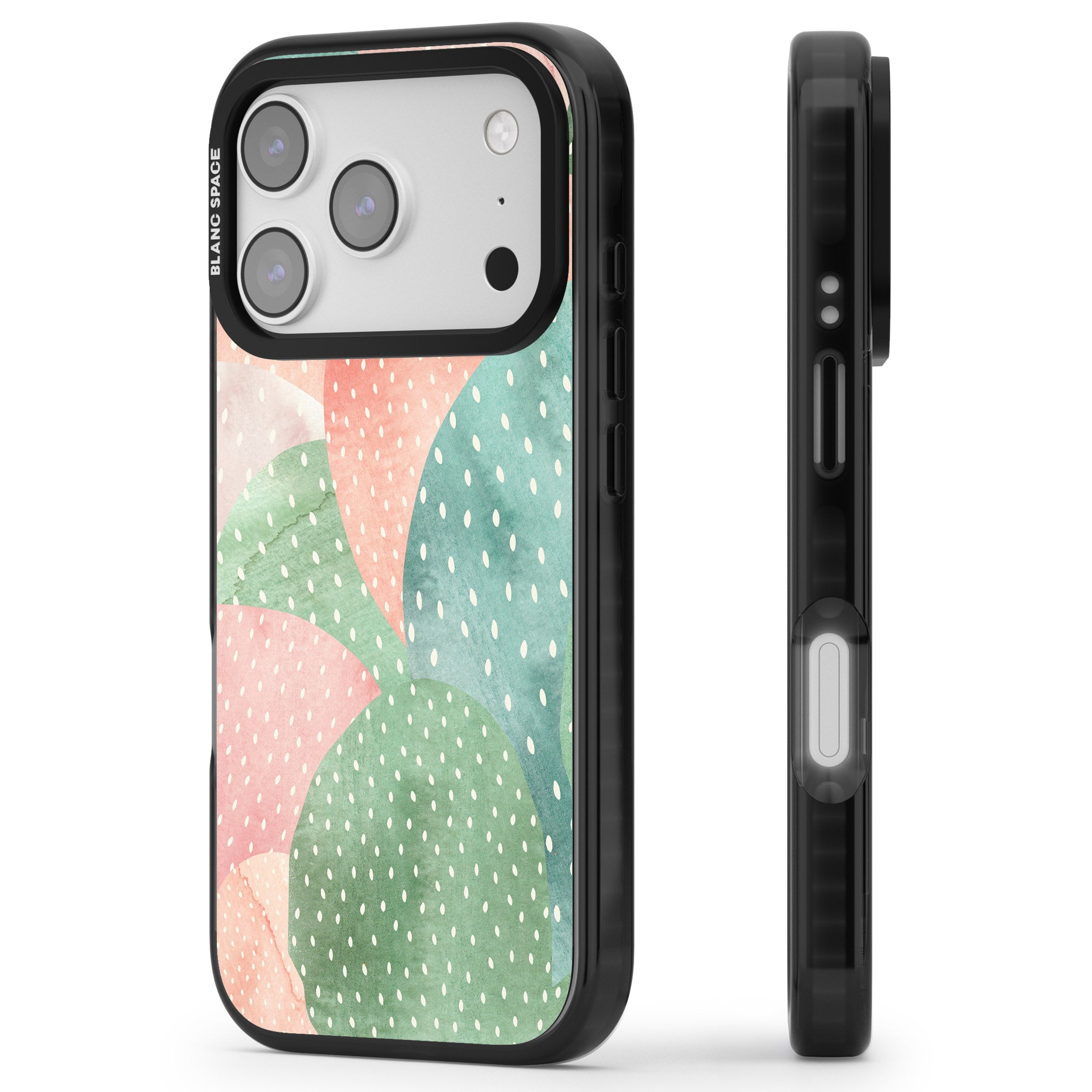 Pastel Cacti Pattern iPhone 17 Pro Impact Black Phone Case Side Profile