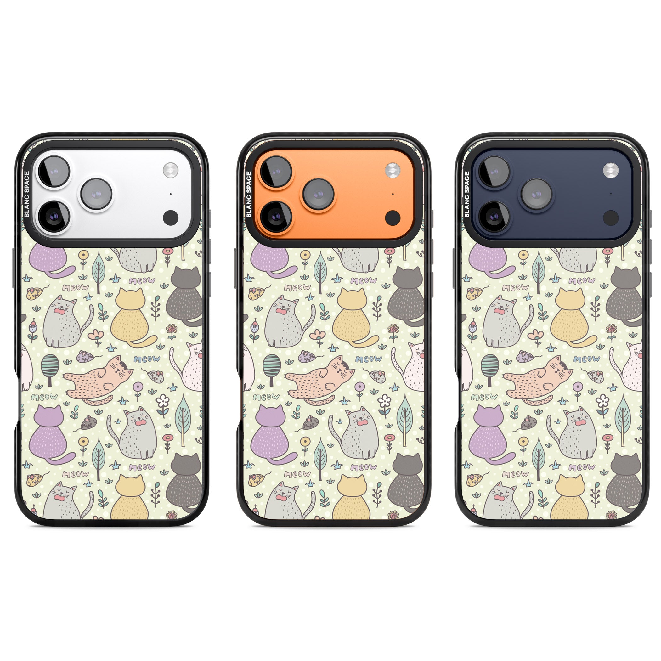 Cat Pattern Cream iPhone 17 Pro Impact Black Phone Case APT Impact Protection