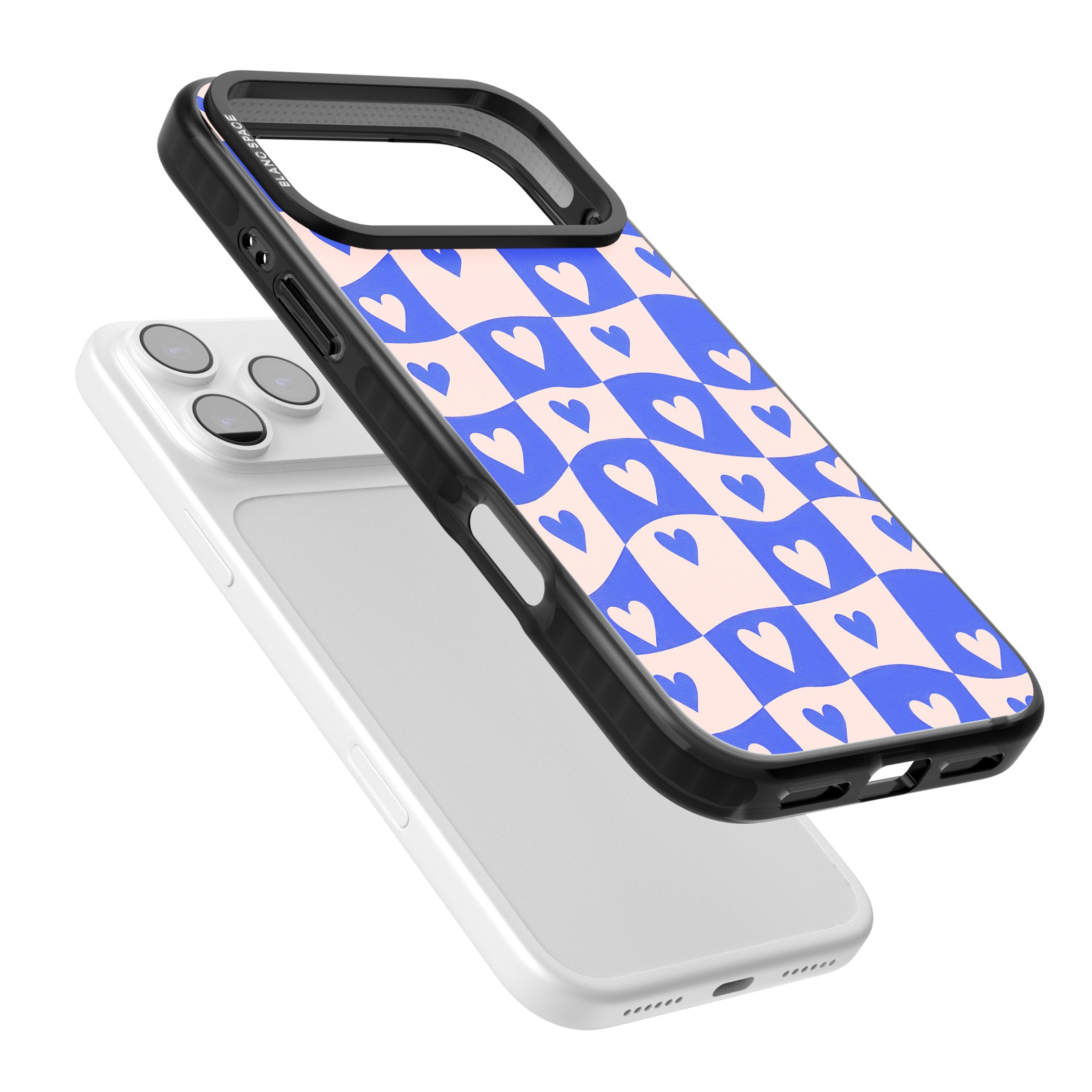 Blue Wavy Checked Hearts iPhone 17 Pro Impact Black Phone Case Colours
