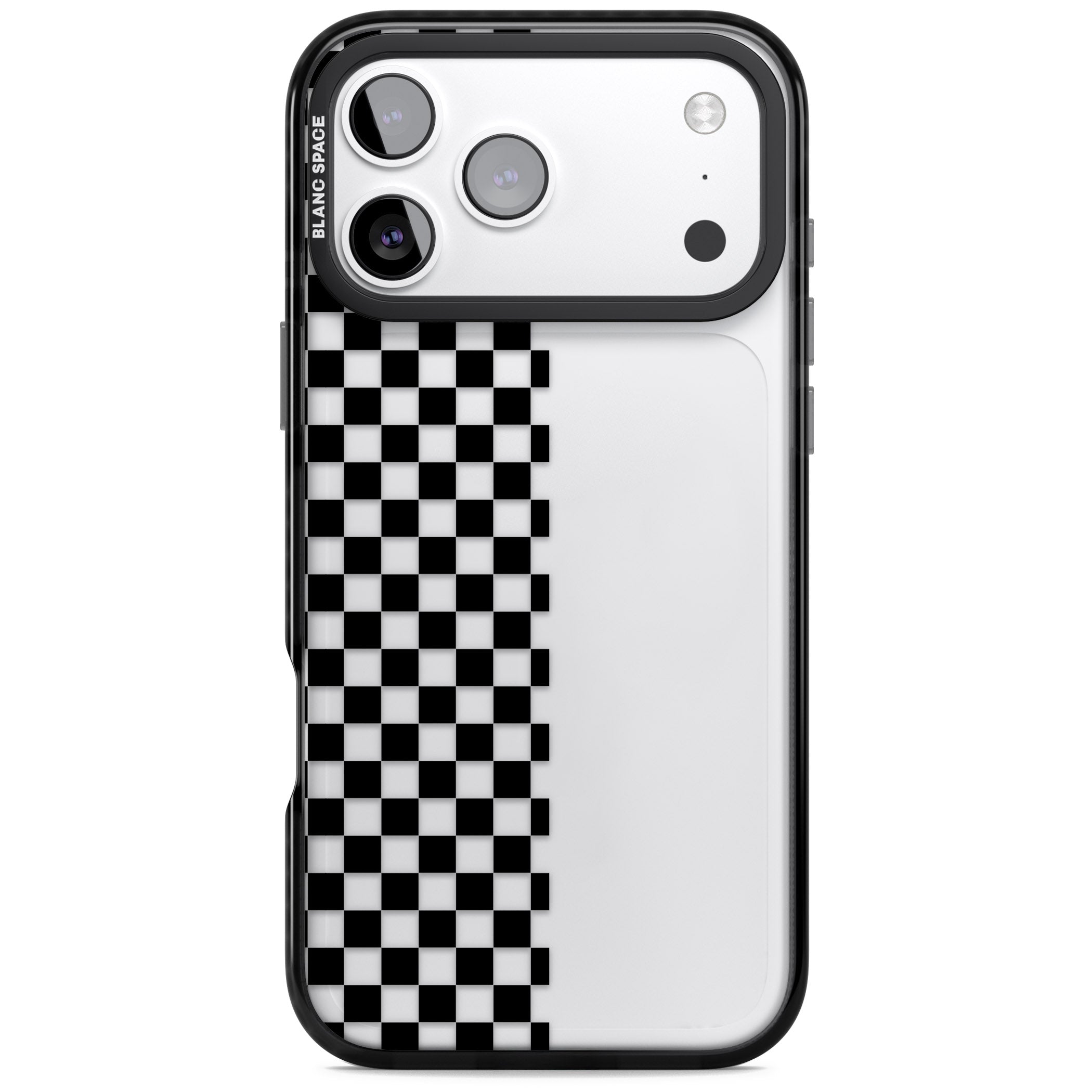 Checker: Half Black Check On Clear iPhone 17 Pro Impact Black Phone Case
