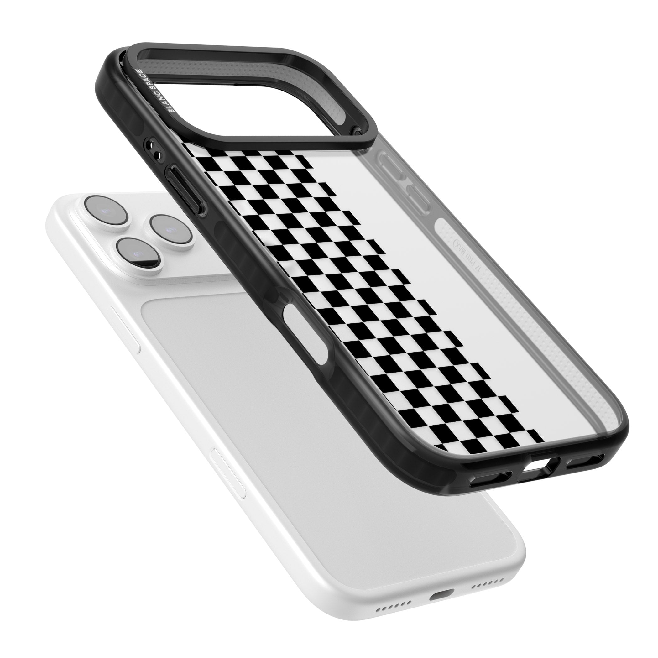 Checker: Half Black Check On Clear iPhone 17 Pro Impact Black Phone Case Colours