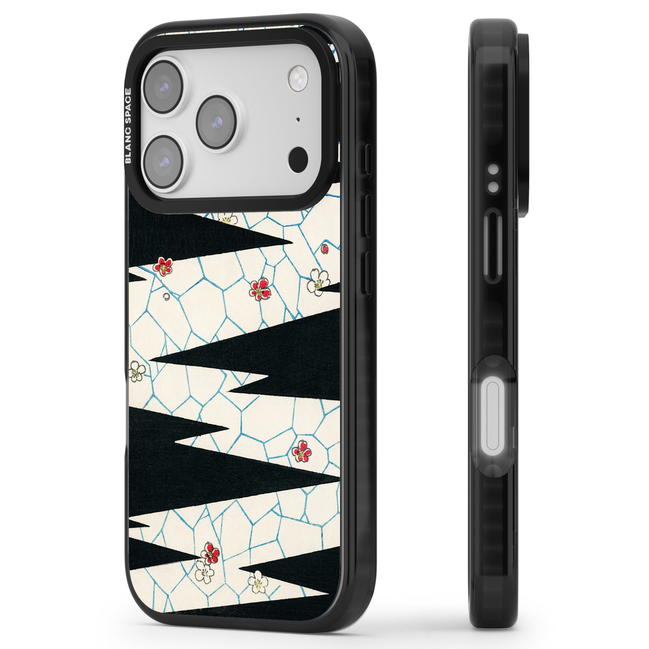 Japanese Flowers By Bijutsu Sekai iPhone 17 Pro Impact Black Phone Case Side Profile