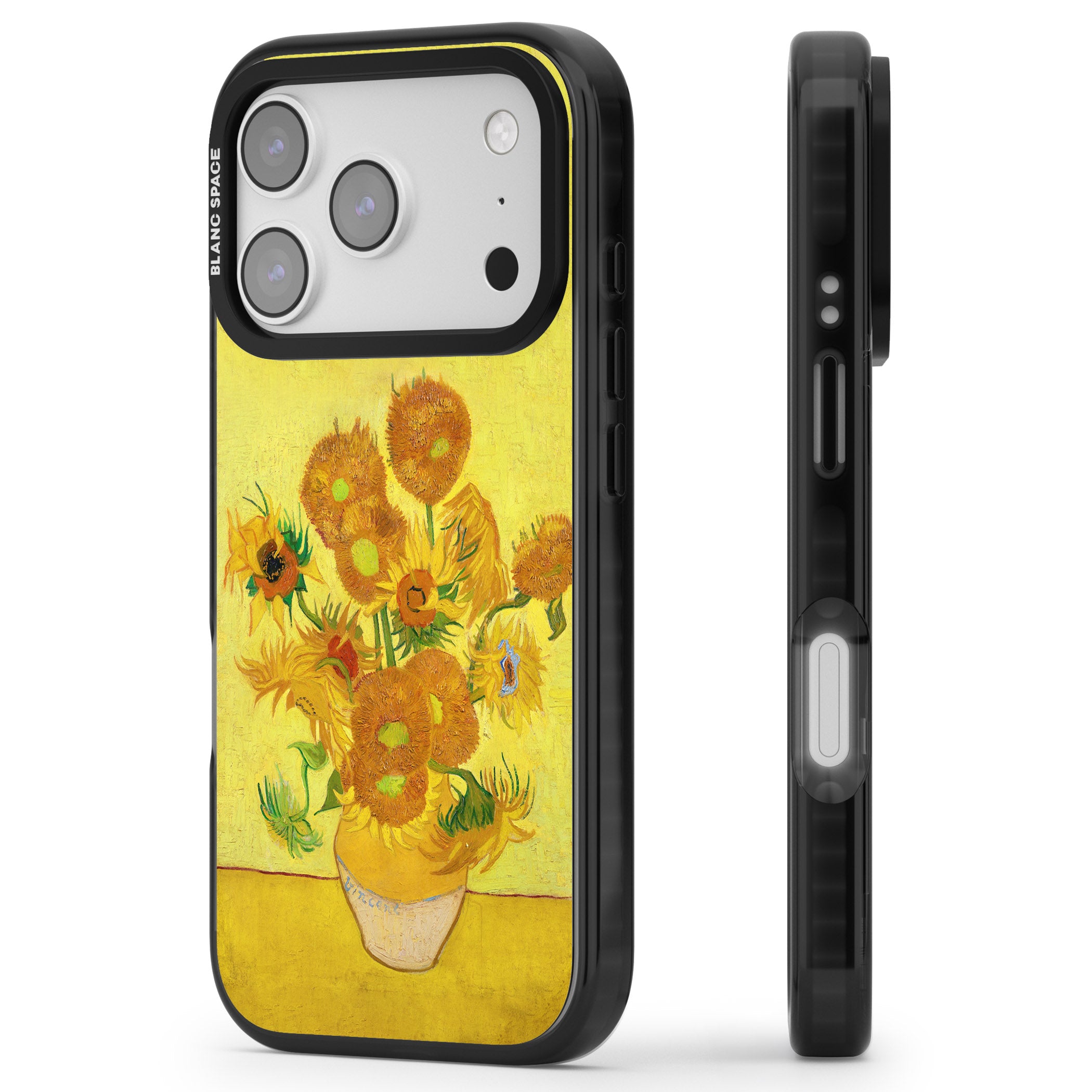 Sunflowers iPhone 17 Pro Impact Black Phone Case Side Profile