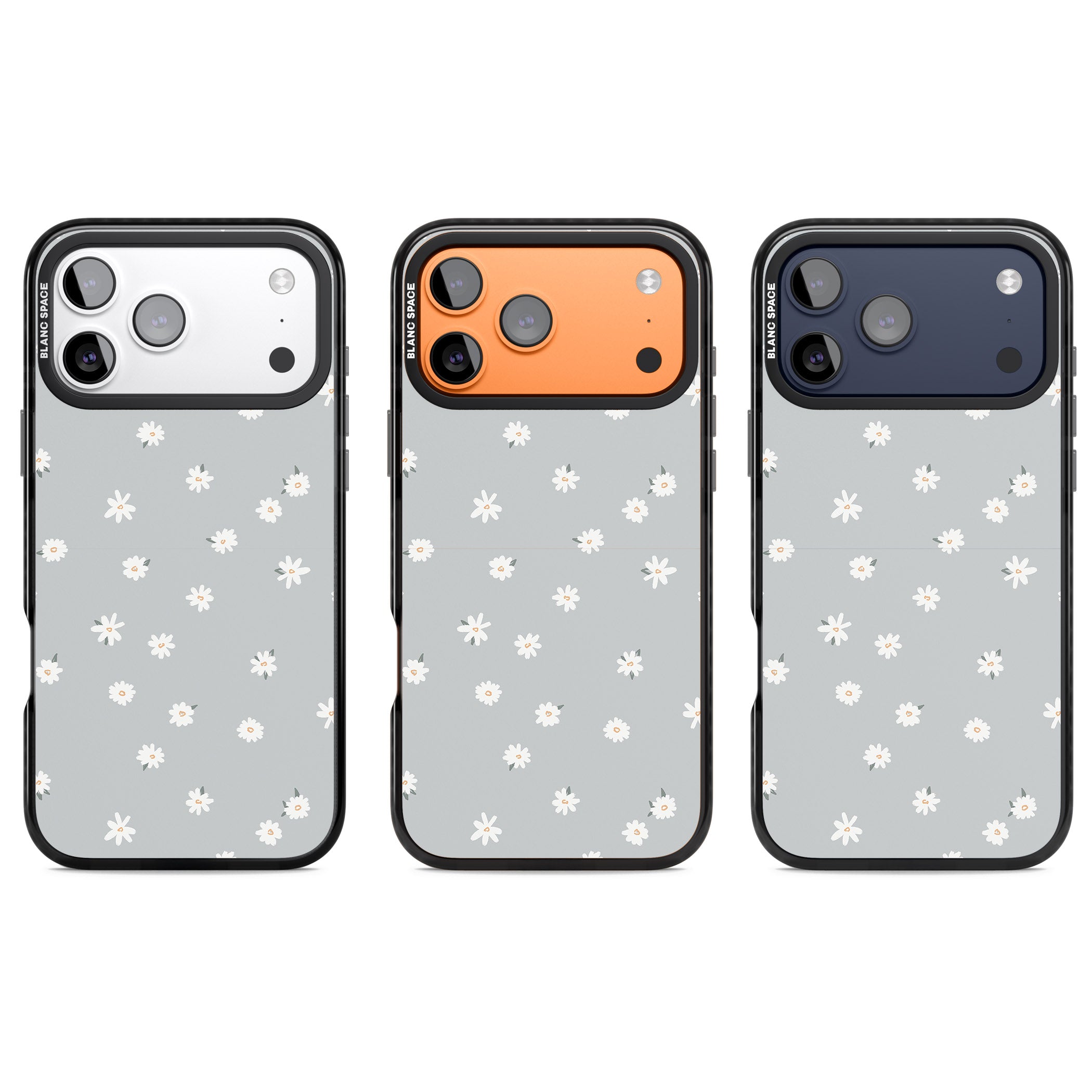 Painted Daisy Blue Grey iPhone 17 Pro Impact Black Phone Case APT Impact Protection