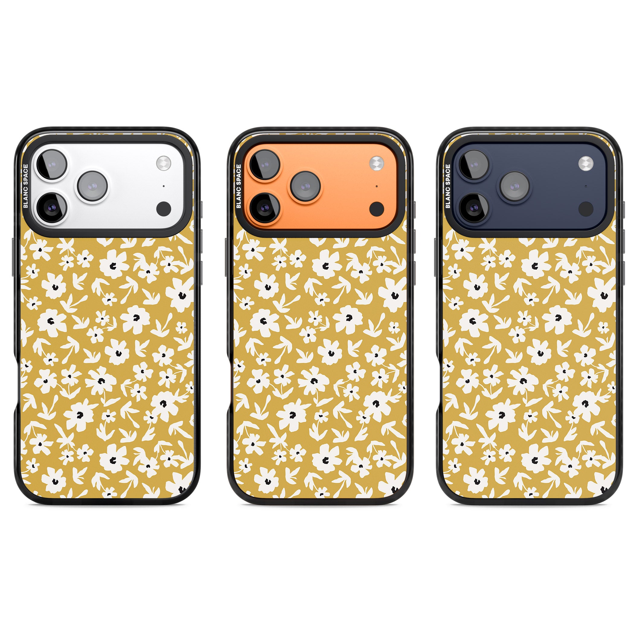 Mustard Floral iPhone 17 Pro Impact Black Phone Case APT Impact Protection